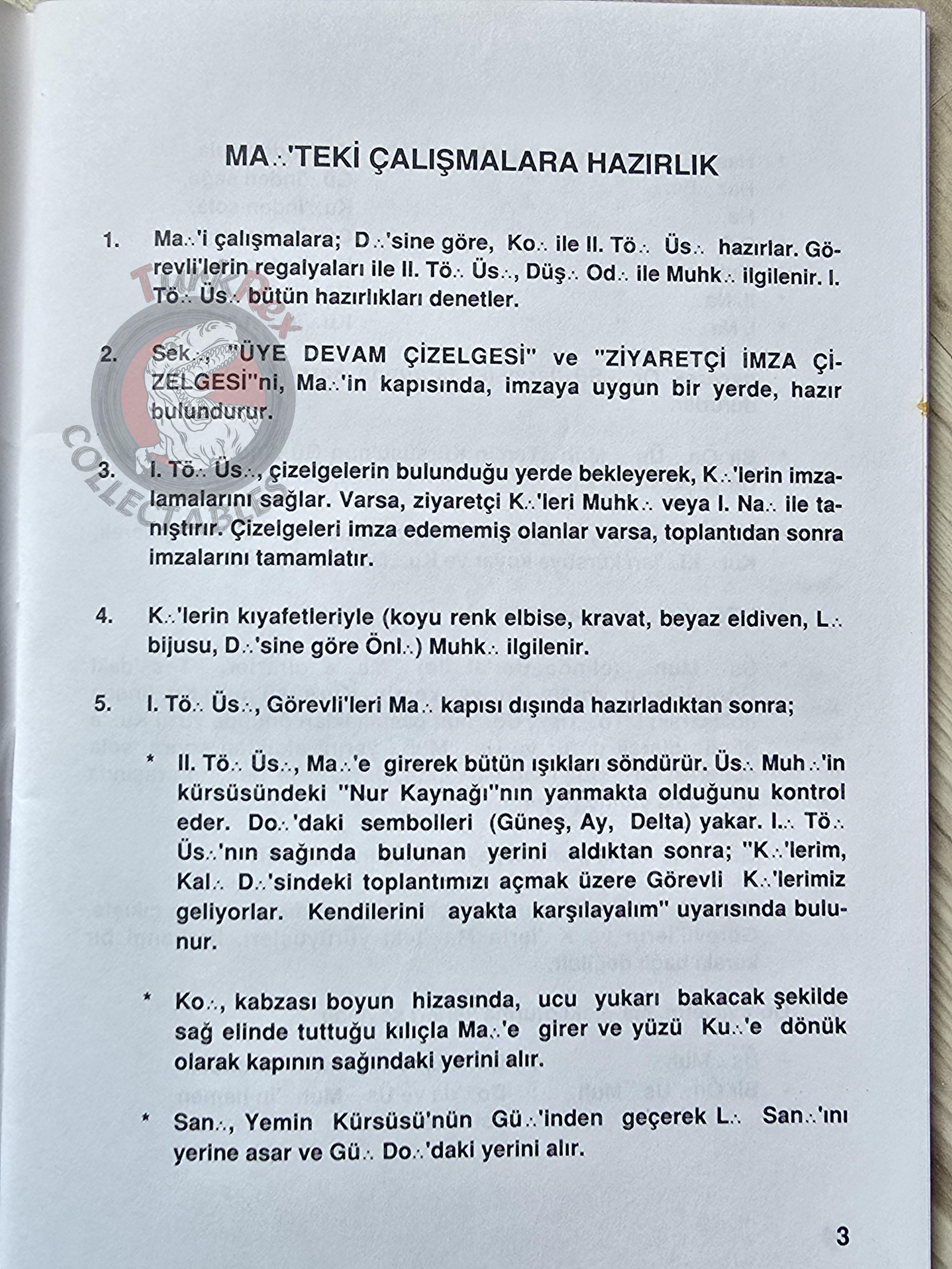 Turkish Freemasonry 2nd Degree Ritual Fellow Craft 2003 Booklet Masonic Masons of Turkey