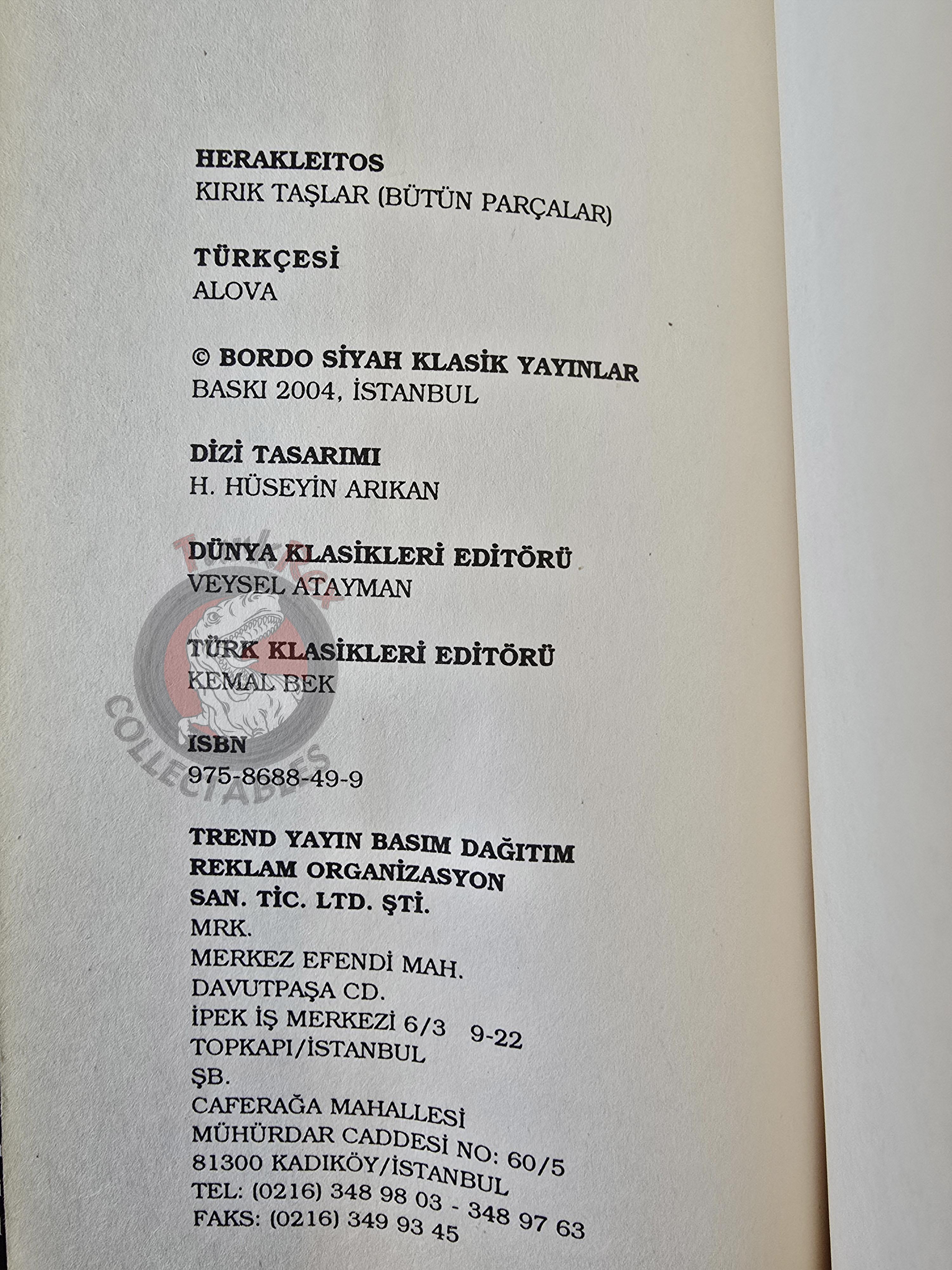 Heraclitus – Fragments 2004 Turkish Book Turkey