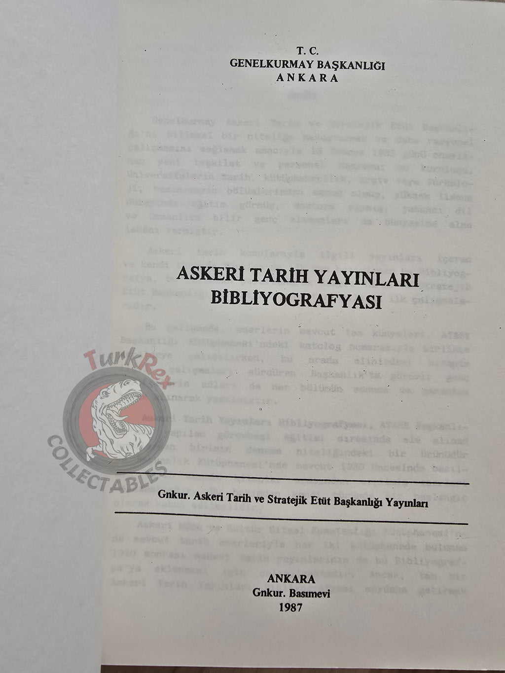 Bibliography of Military History Publications 1987 Turkish Book Turkey Military