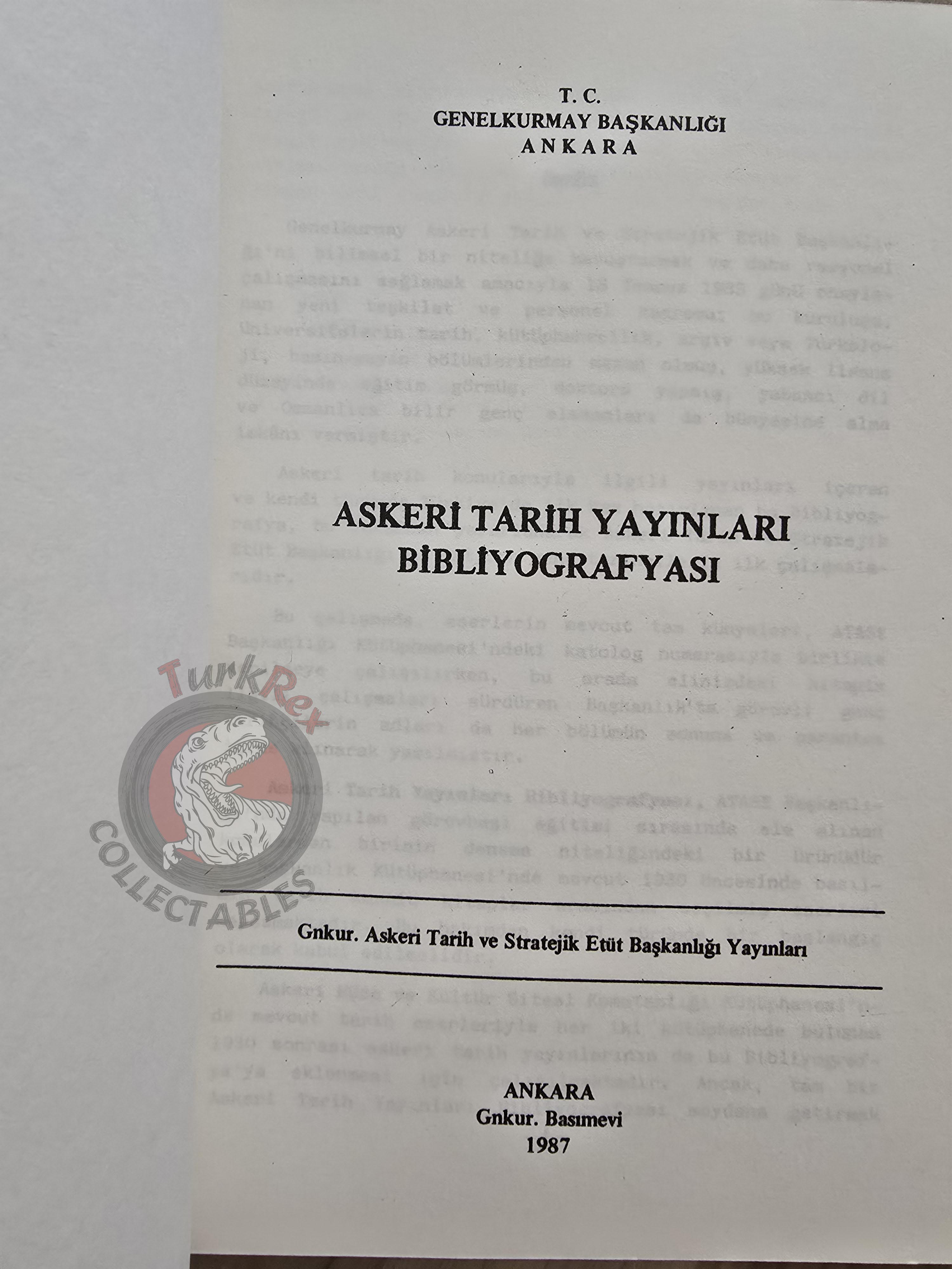Bibliography of Military History Publications 1987 Turkish Book Turkey Military