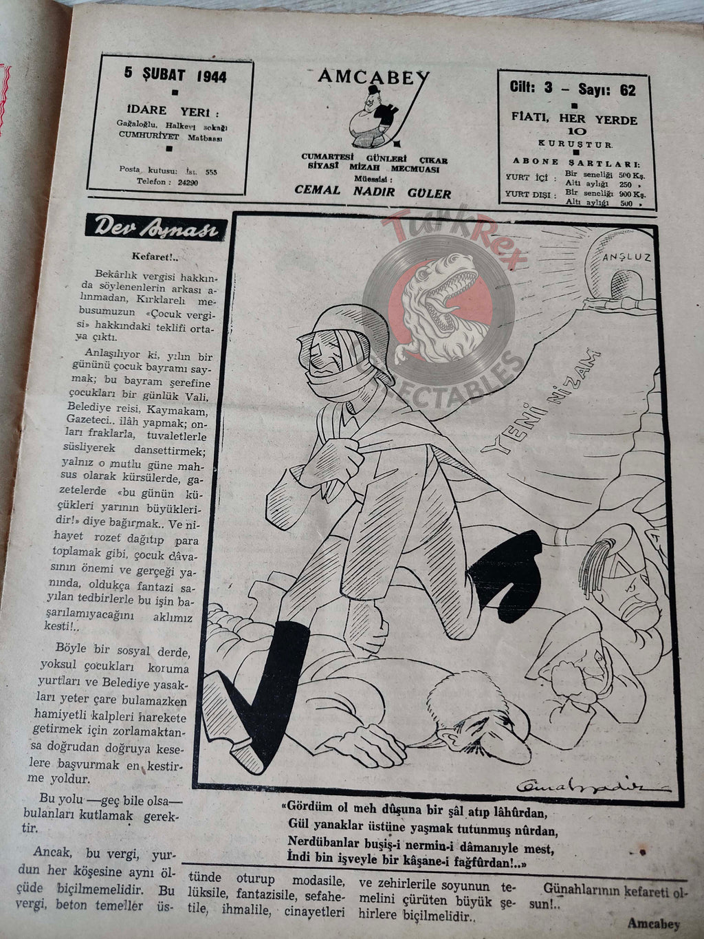 Amcabey 1944 Humor Magazine Turkish Turkey Germany Front Italy Balkans WW2 era