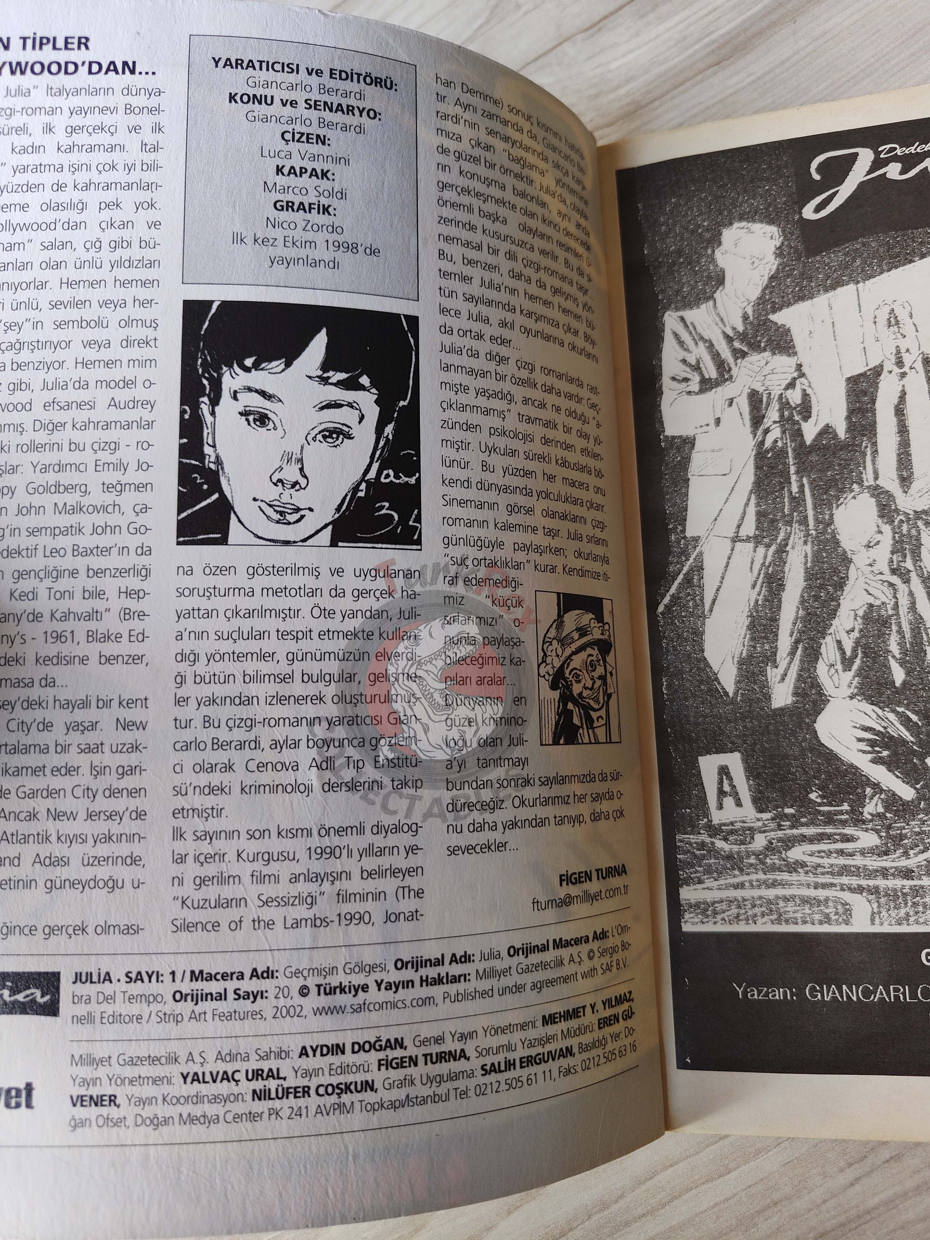 Julia #1 L’Ombra Del Tempo 2002 Turkish Comic Turkey Bonelli