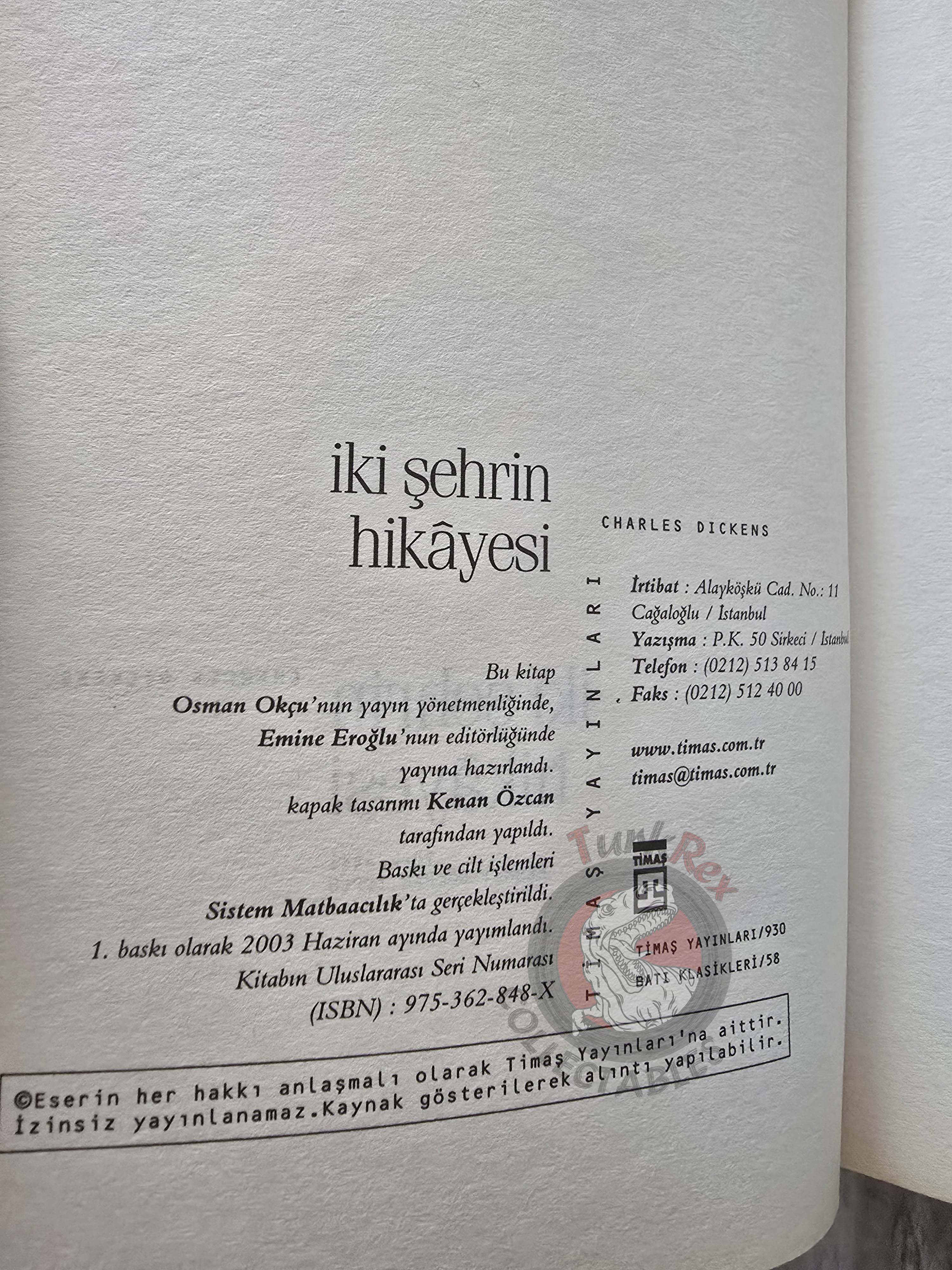 Charles Dickens – A Tale of Two Cities 2003 Turkish Book Turkey