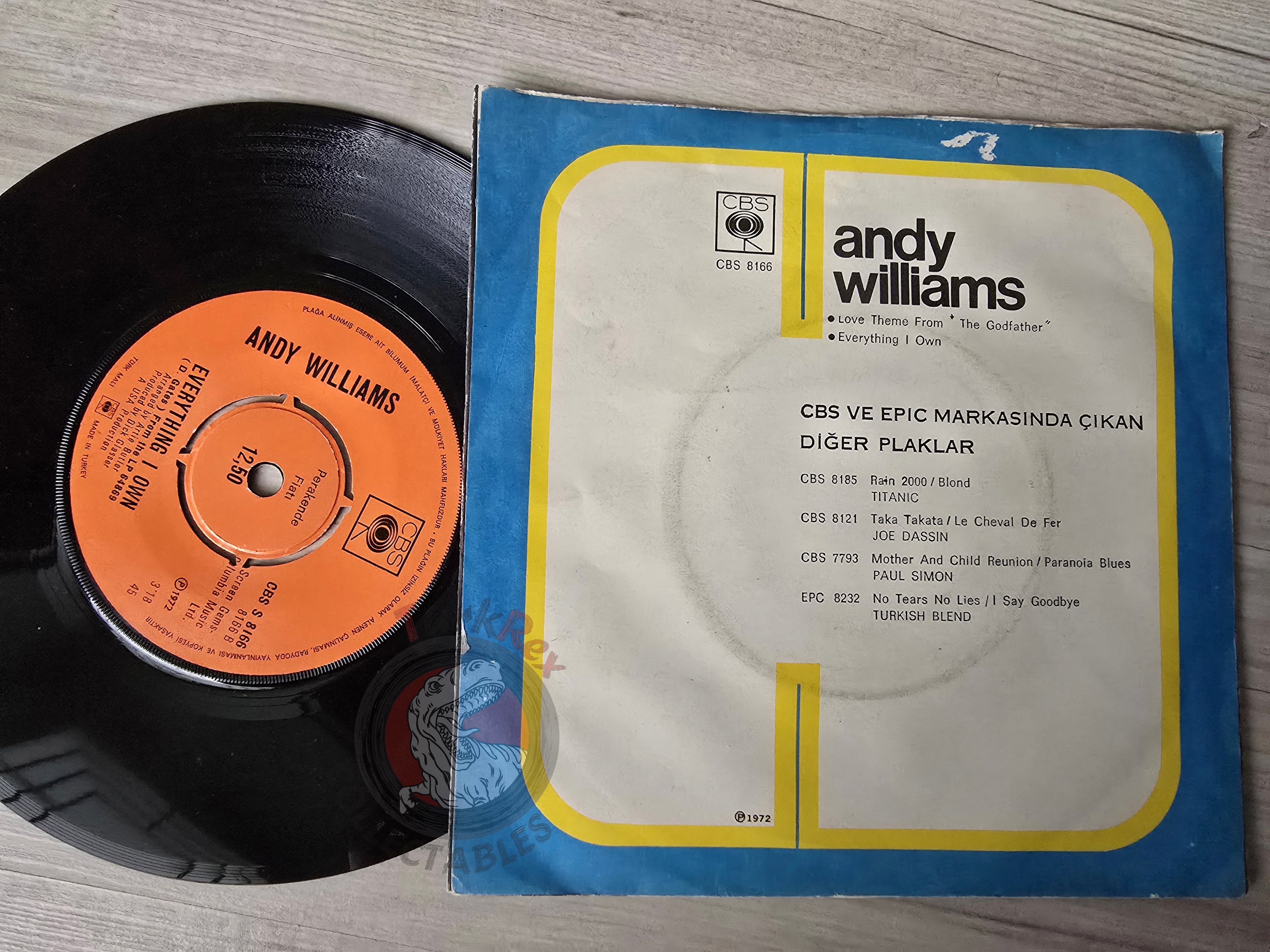 Andy Williams – Love Theme From The Godfather 7" Turkish Pressing Vinyl Turkey Edition Soundtrack
