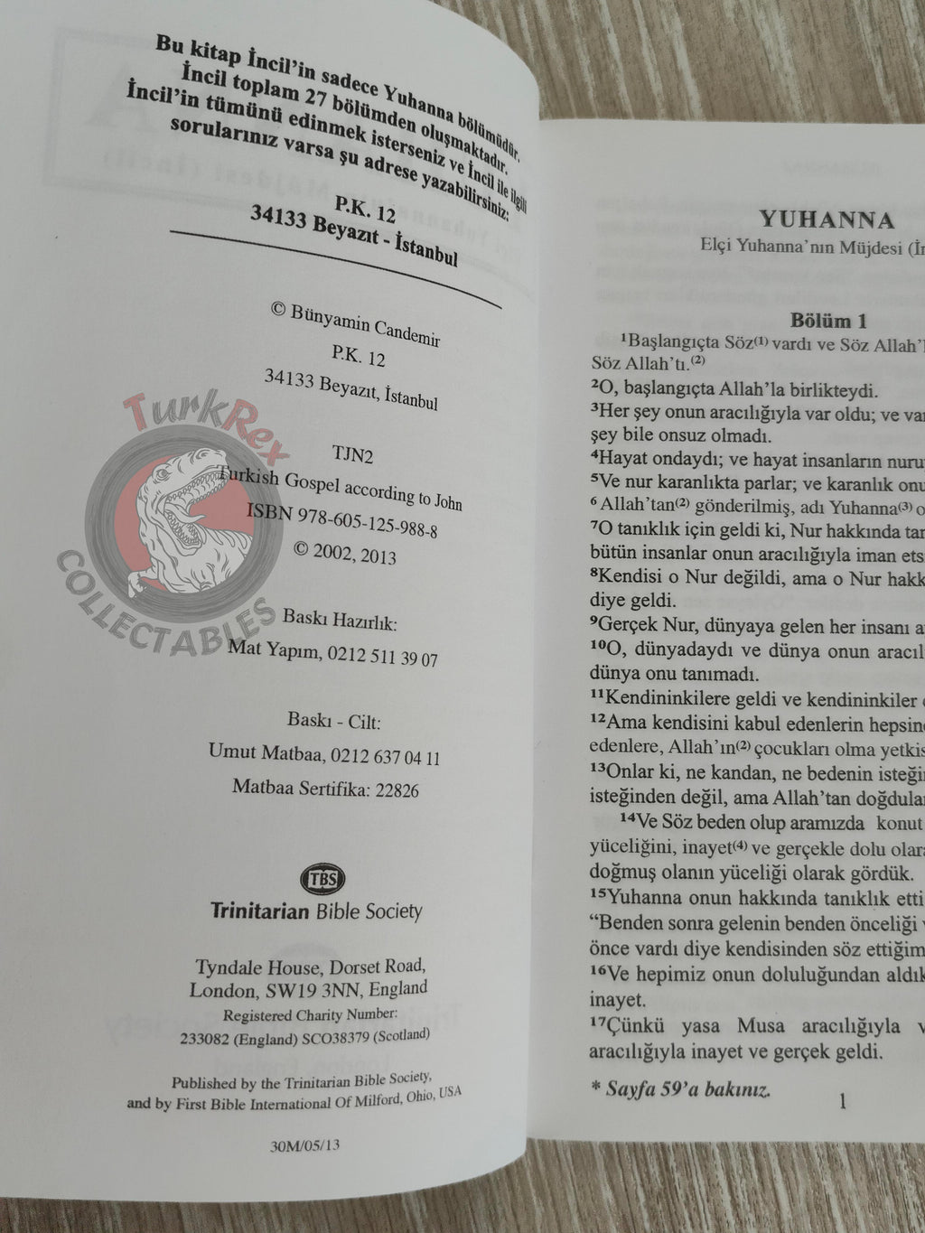 The Gospel of John Bible 2013 Turkish Book New Testament