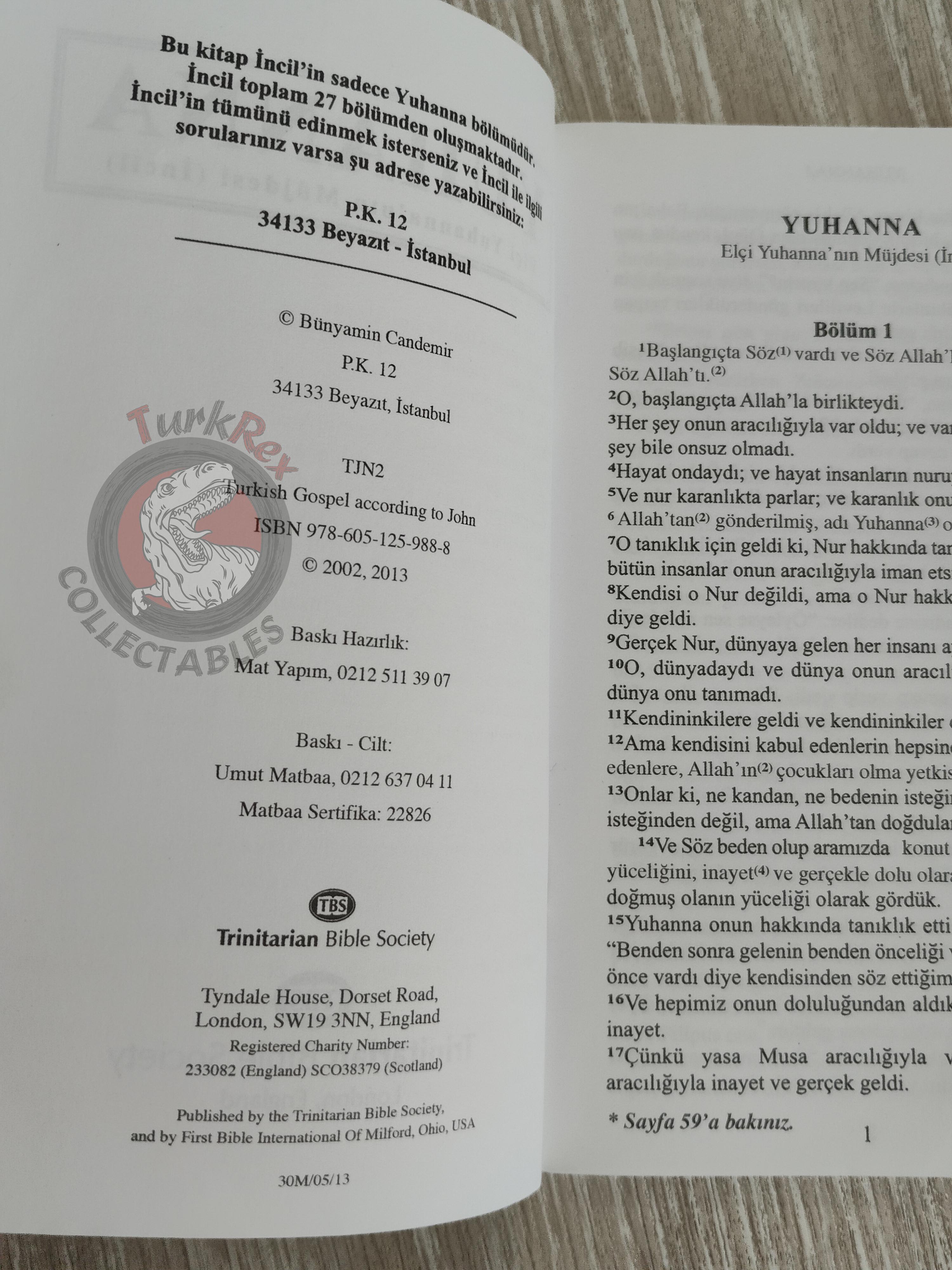 The Gospel of John Bible 2013 Turkish Book New Testament