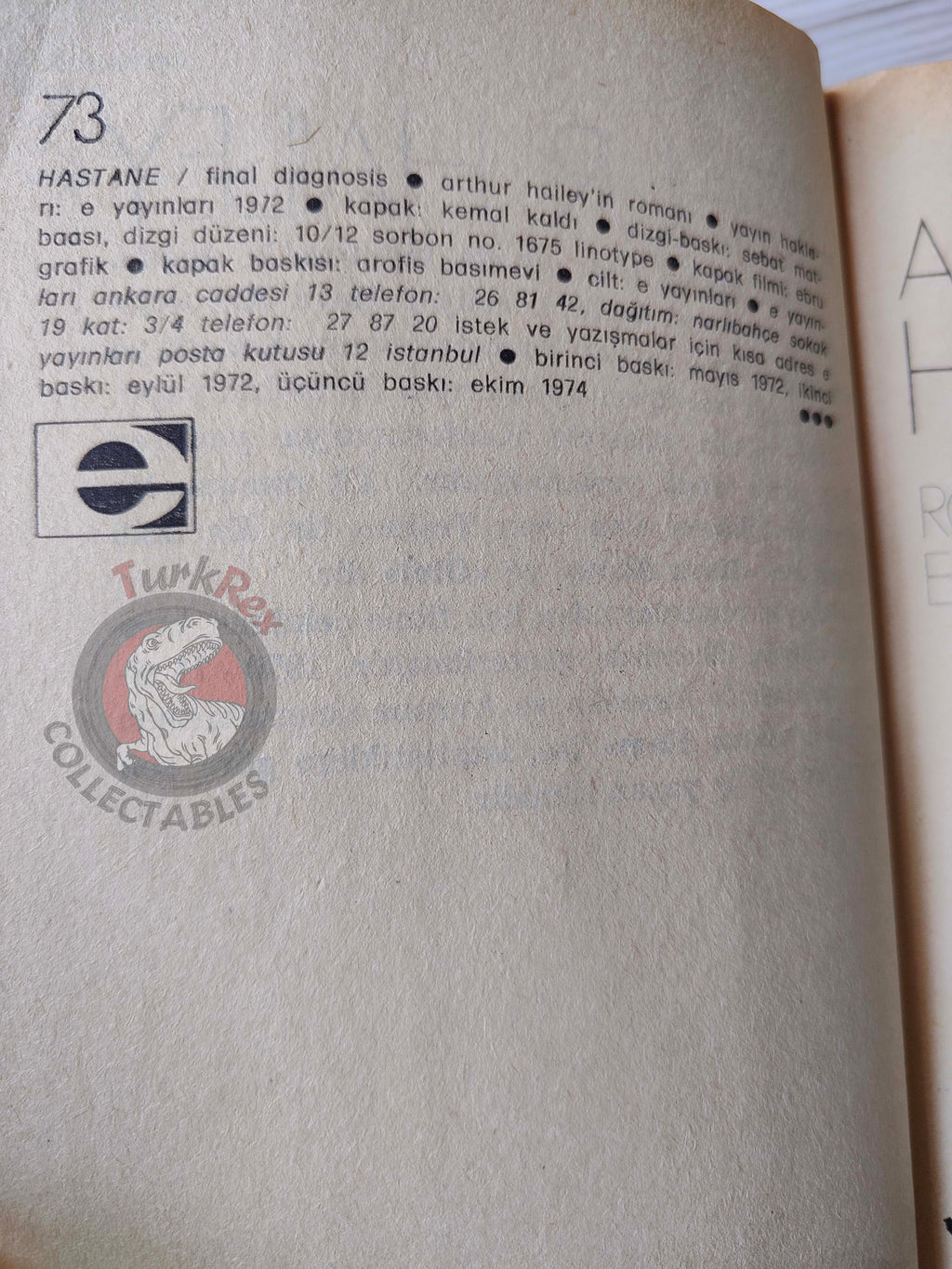 Arthur Hailey – Final Diagnosis  1974 Turkish Book Turkey
