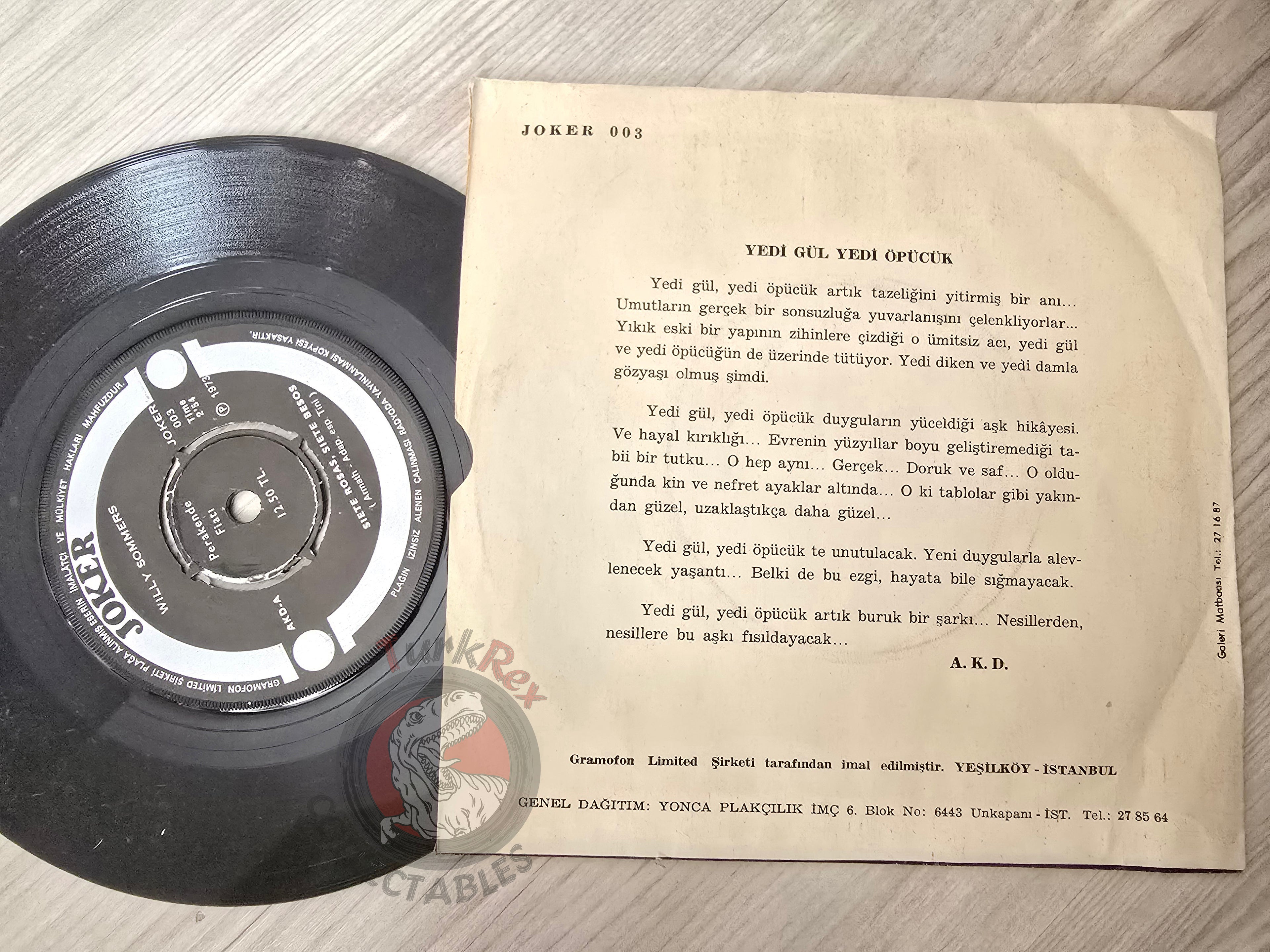 Willy Sommers – Siete Rosas Siete Besos 7" Turkish Pressing Vinyl Turkey Edition