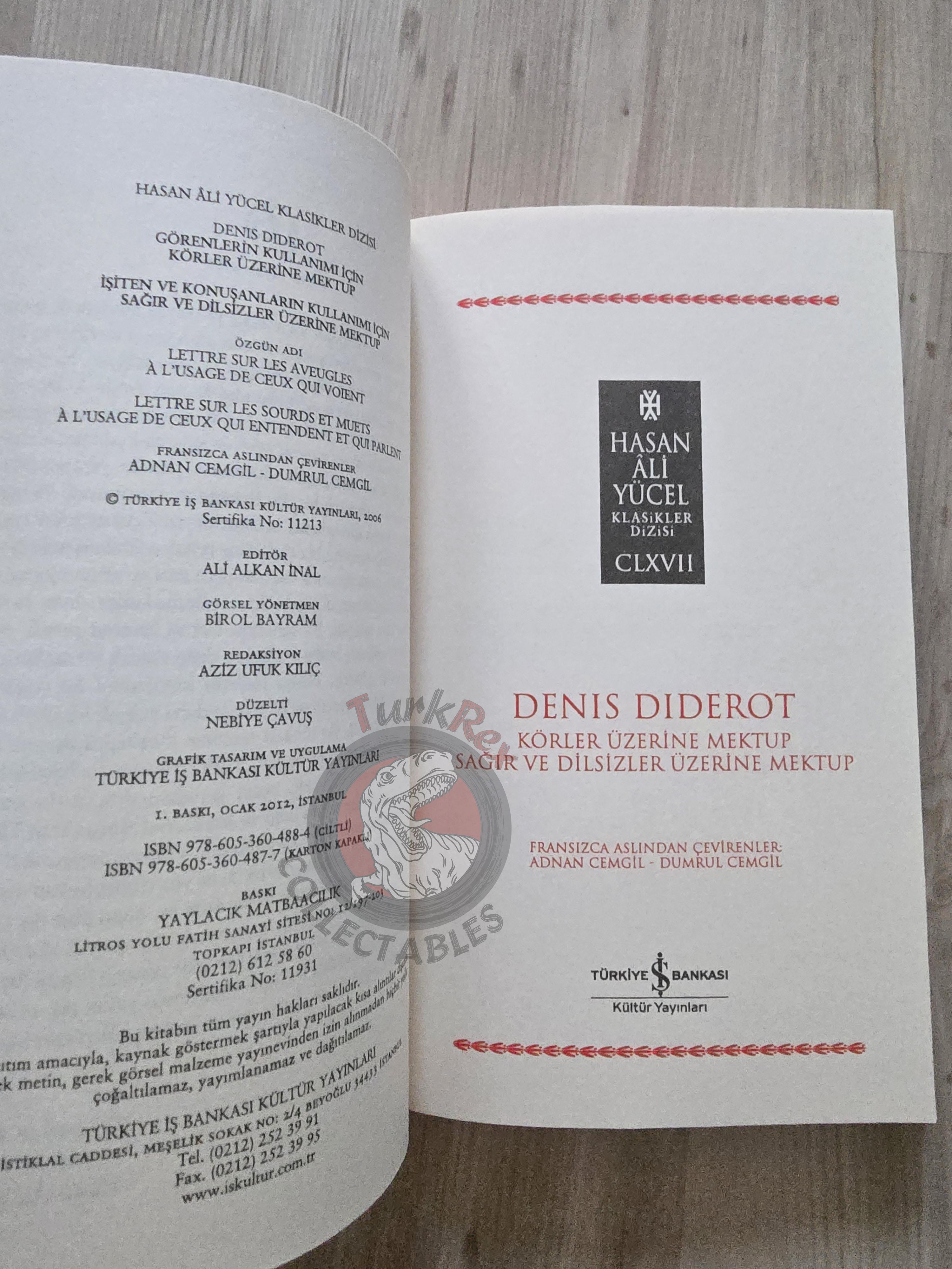Denis Diderot – Letter on the Blind Deaf and Dumb 2012 Turkish Book Turkey