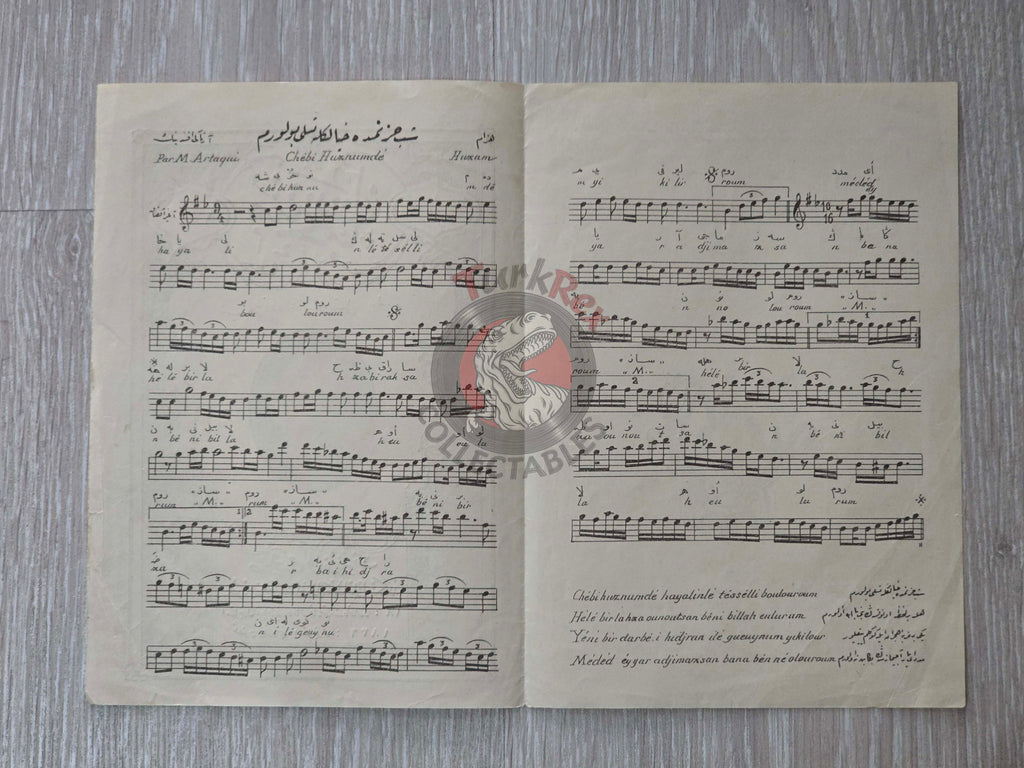 Kanuni Artaki Efendi – Şebi Hüznümde Ottoman Turkish 1920s Musical Notes Sheet Empire Armenian