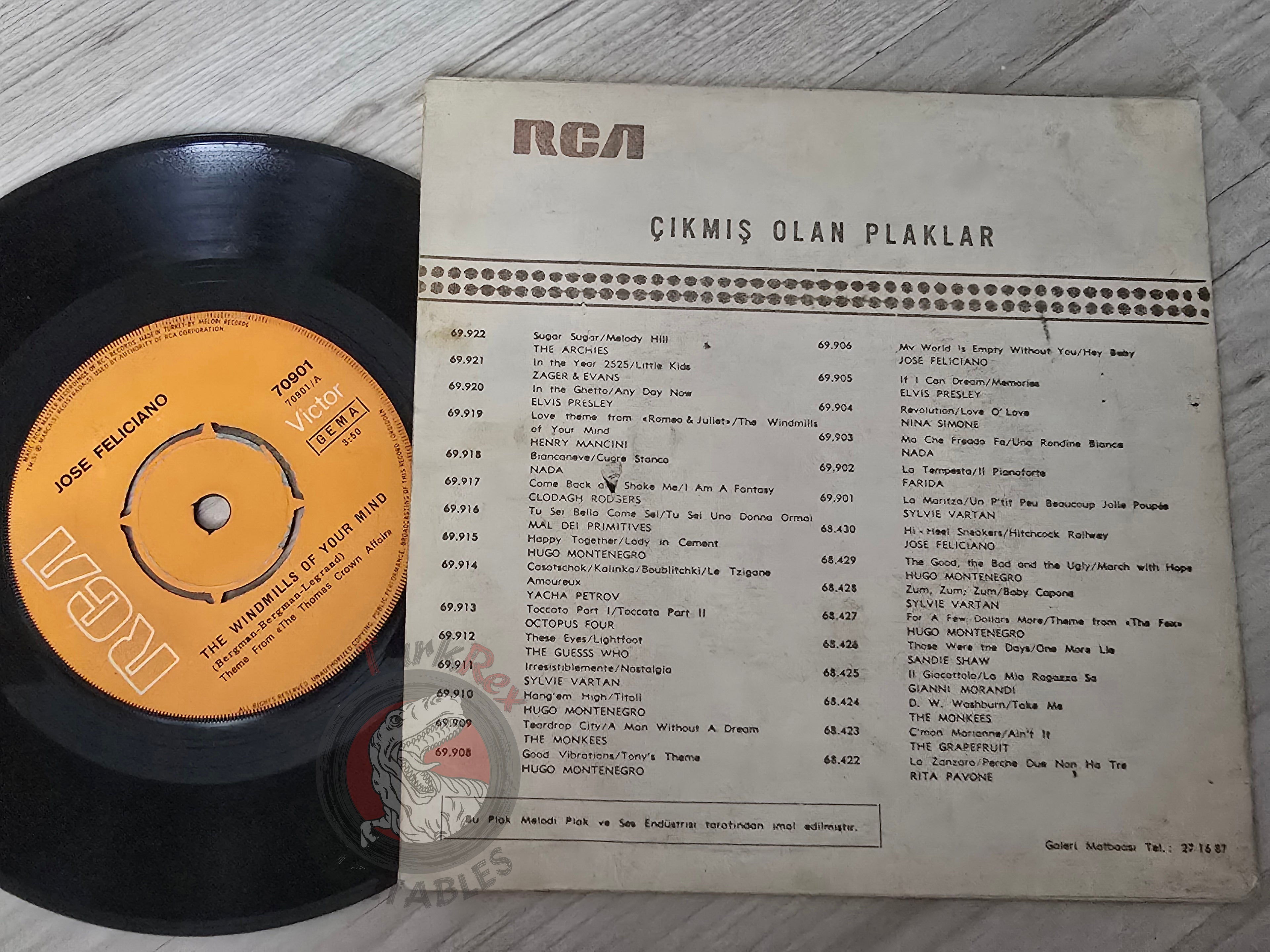 Jose Feliciano – The Windmills Of Your Mind 7" Turkish Pressing Vinyl Turkey Edition