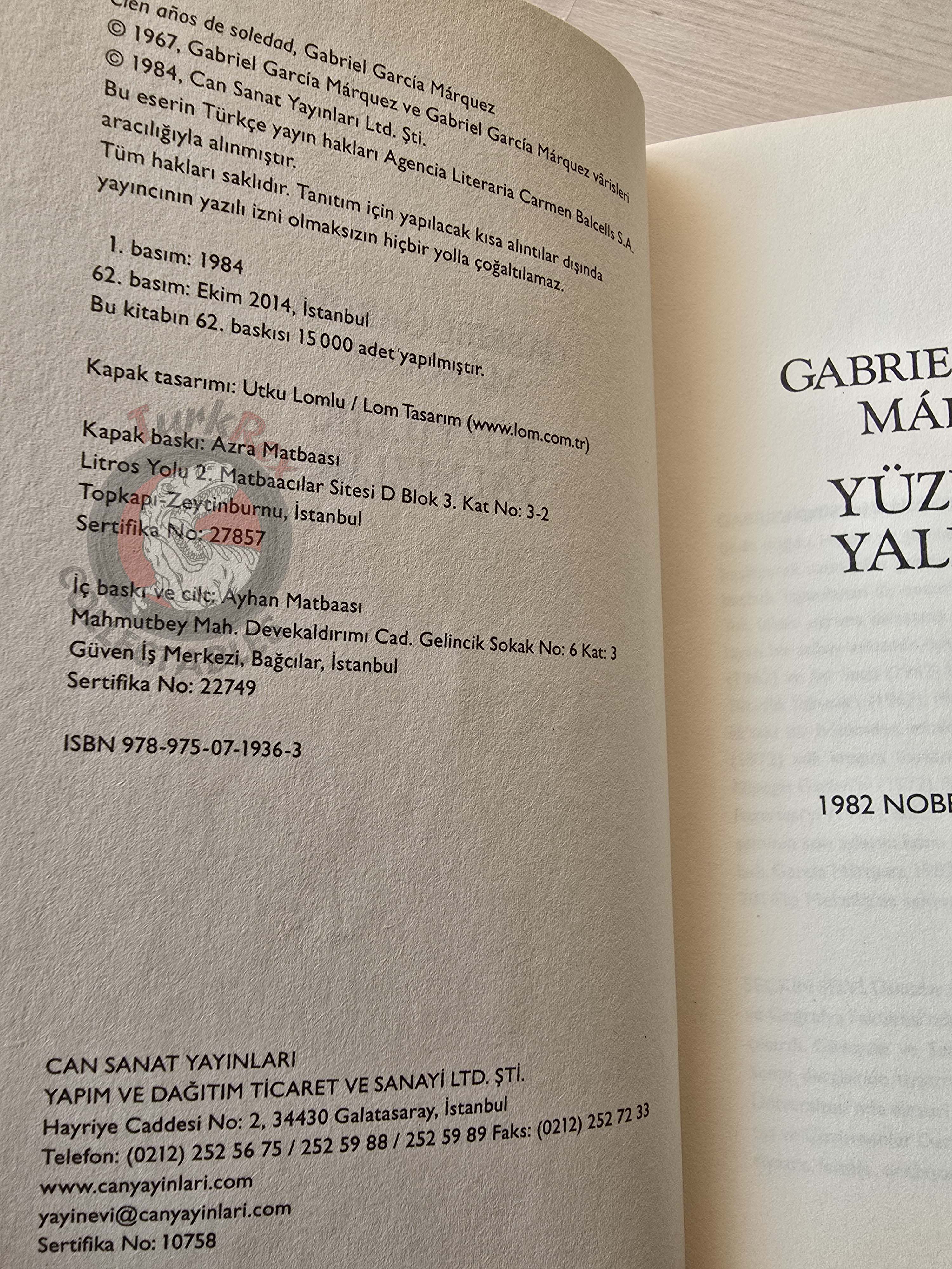 Gabriel García Márquez – One Hundred Years Of Solitude 2014 Turkish Book Turkey