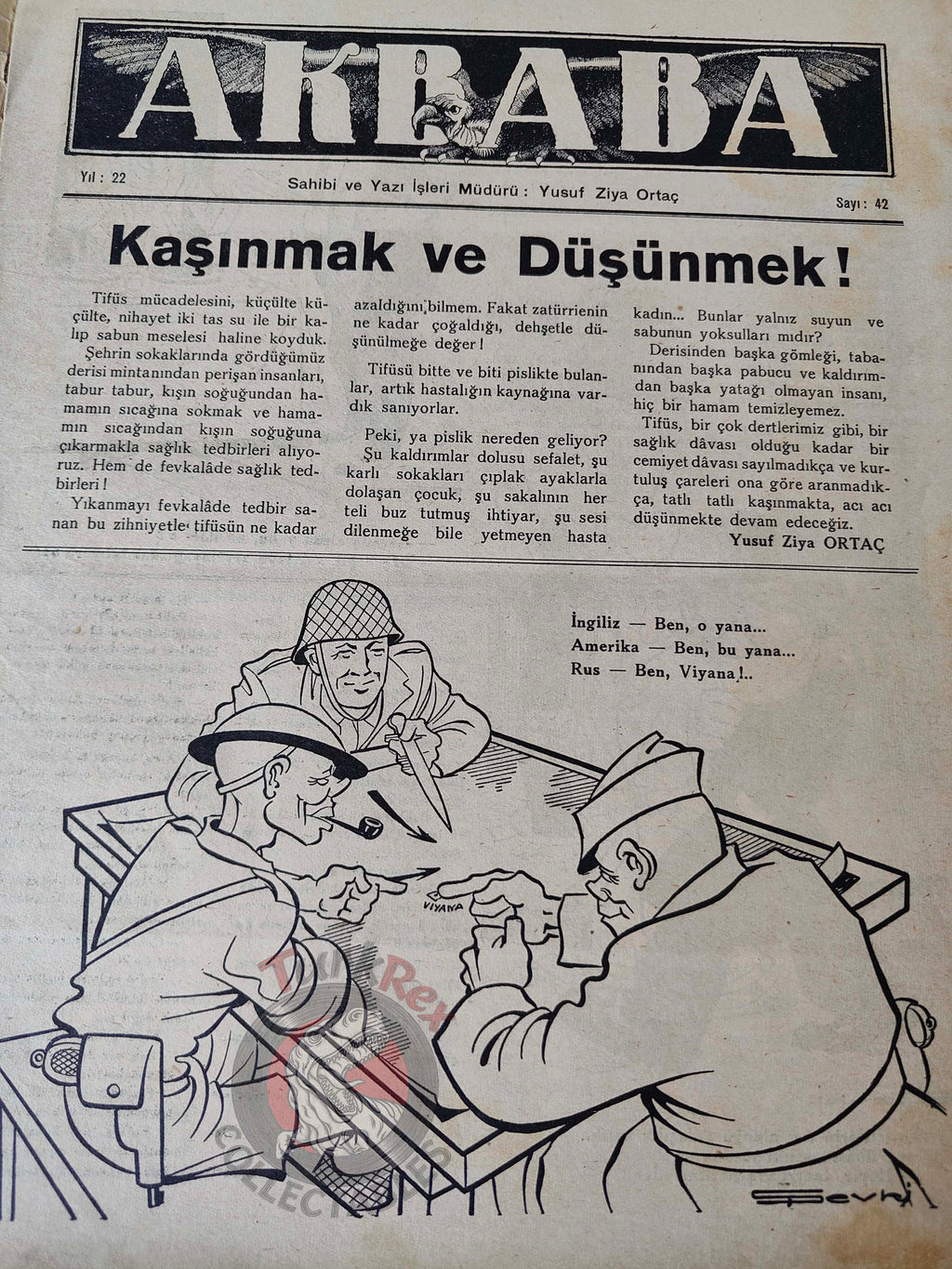 Akbaba 1945 Humor Magazine Turkish Turkey Germany My Struggle WW2 era Britain Soviet Russia