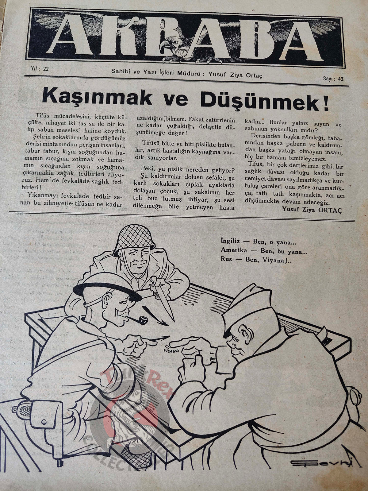 Akbaba 1945 Humor Magazine Turkish Turkey Germany My Struggle WW2 era Britain Soviet Russia
