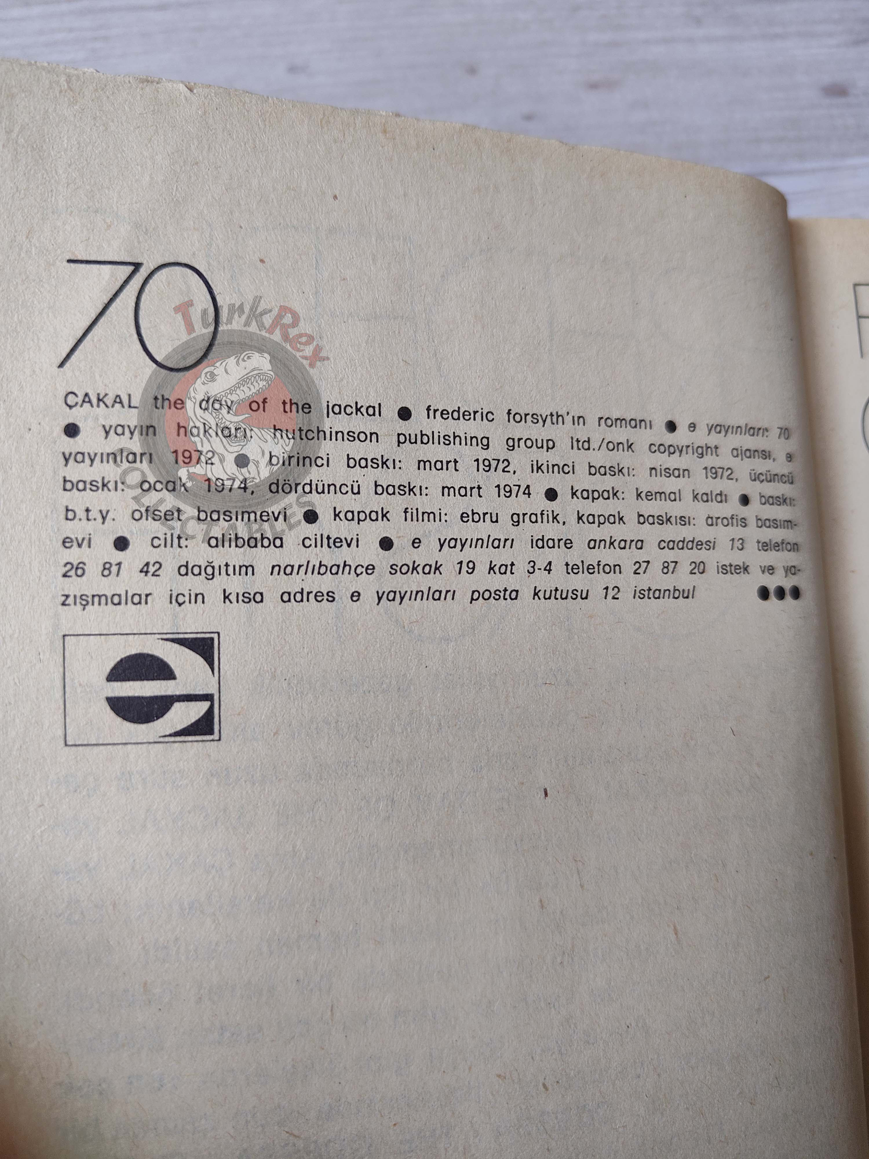 Frederick Forsyth – The Day of the Jackal  1974 Turkish Book Turkey