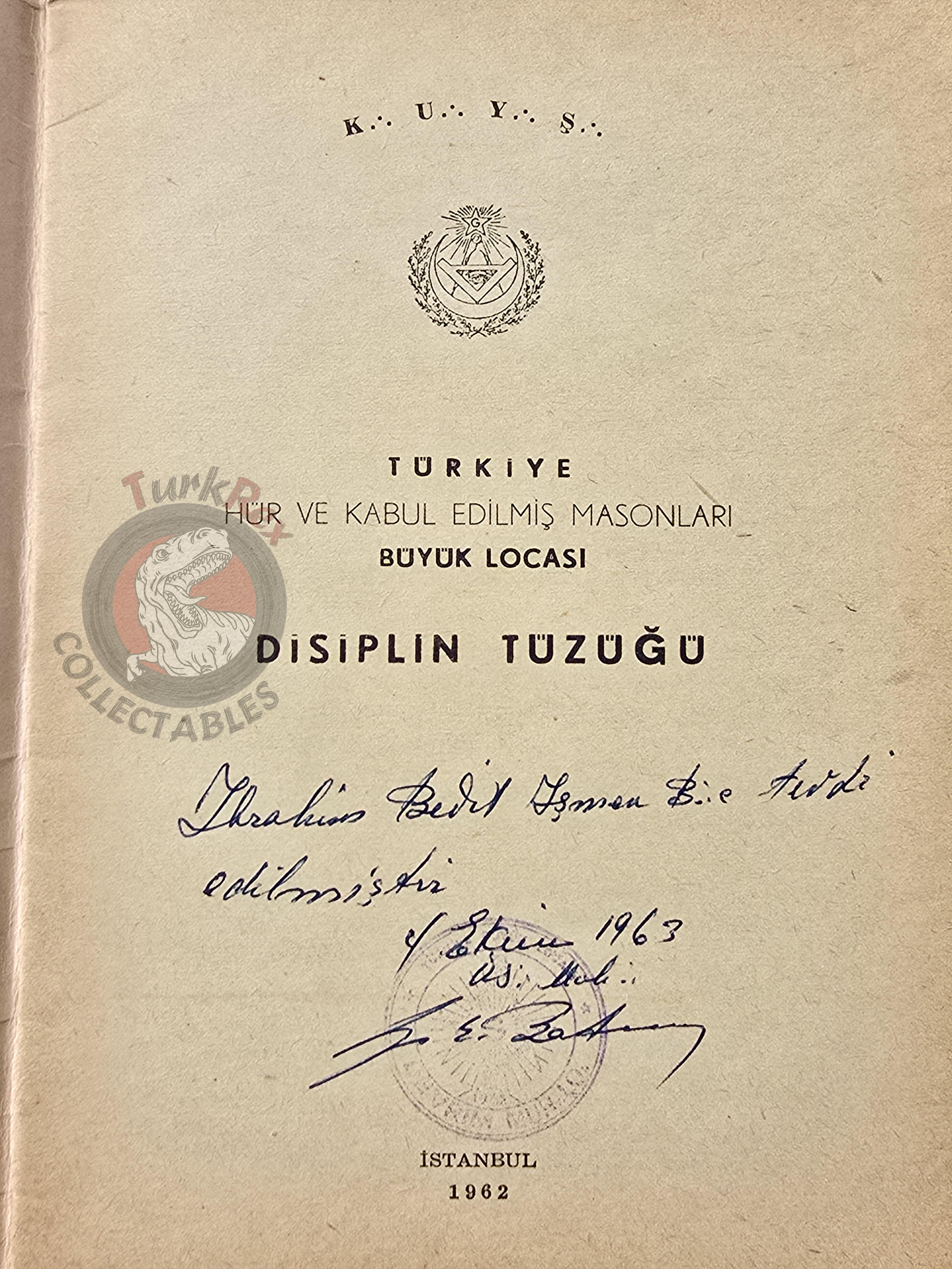 Turkish Freemasonry Disciplinary Code 1962 Booklet Masonic Masons of Turkey Signed