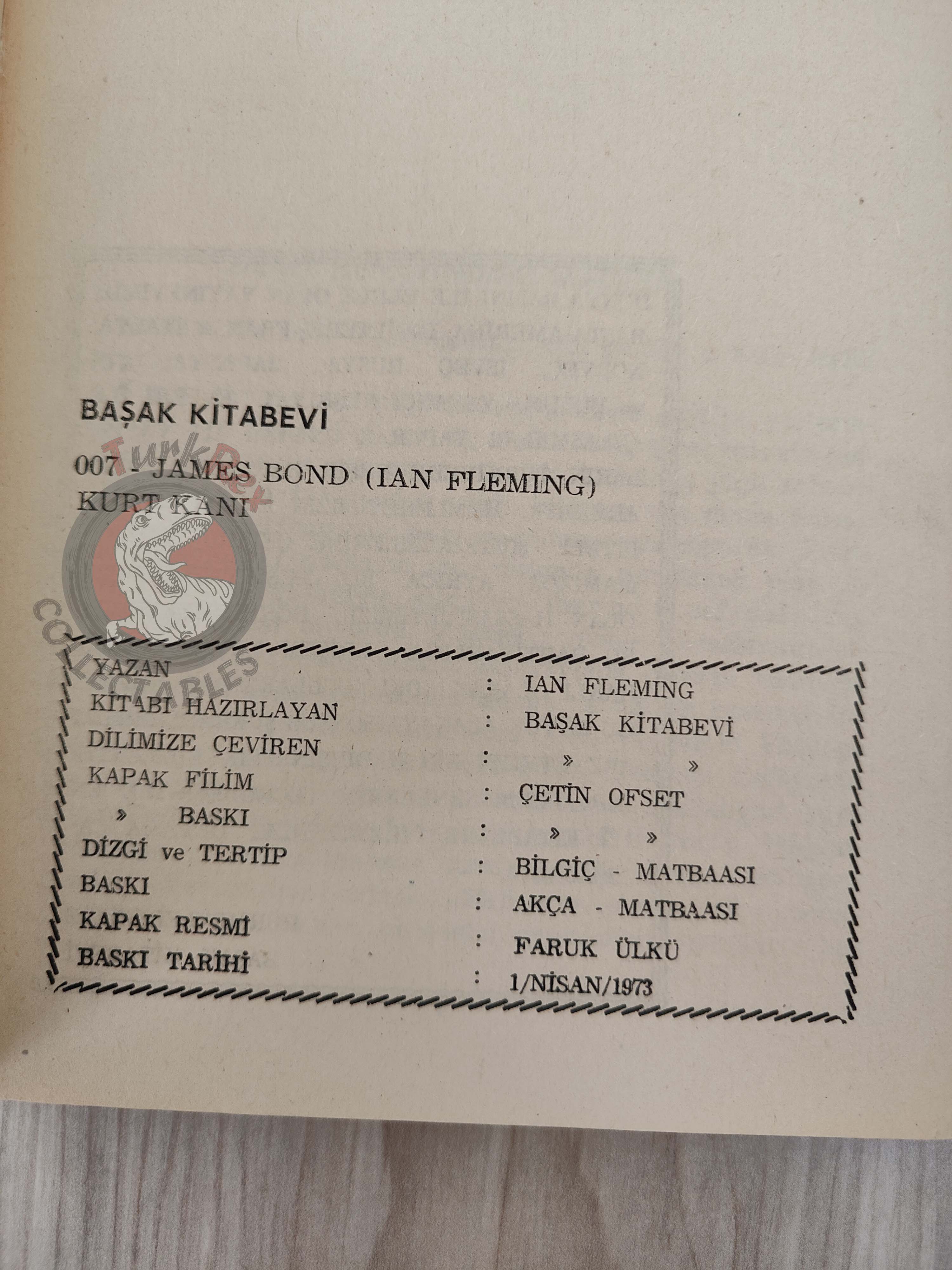 James Bond - On Her Majesty's Secret Service 1973 Turkish Book Turkey Ian Fleming