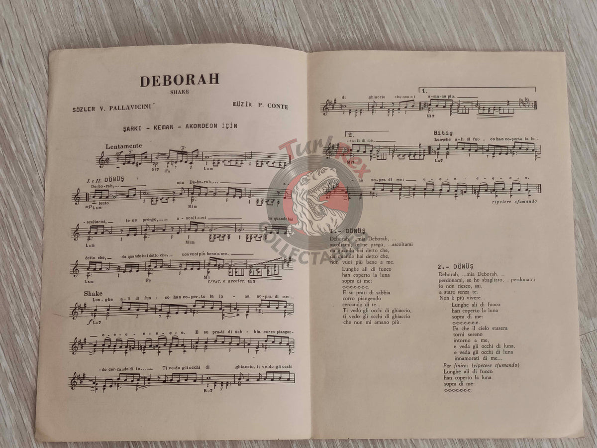 Wilson Pickett – Deborah Turkish Vintage Musical Notes Sheet Turkey Sanremo
