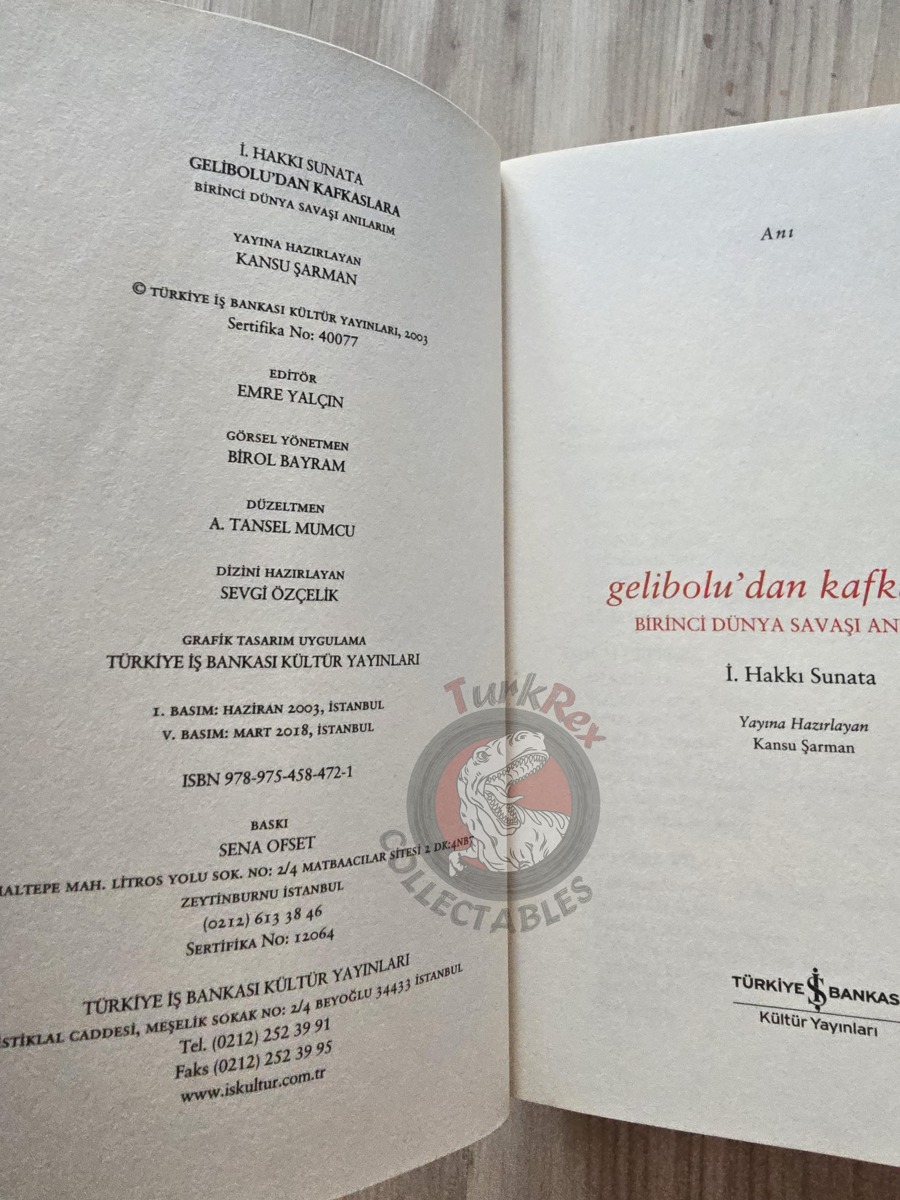 Hakkı Sunata – From Gallipoli to the Caucasus: Memoirs of WW1 2018 Turkish Book Turkey