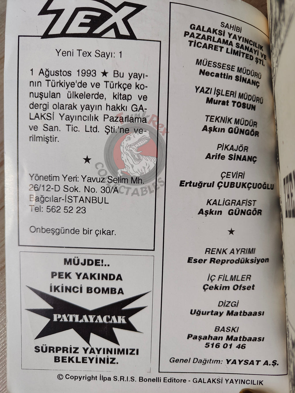 Tex #1 Zhenda 1993 Turkish Comic Turkey Bonelli Willer