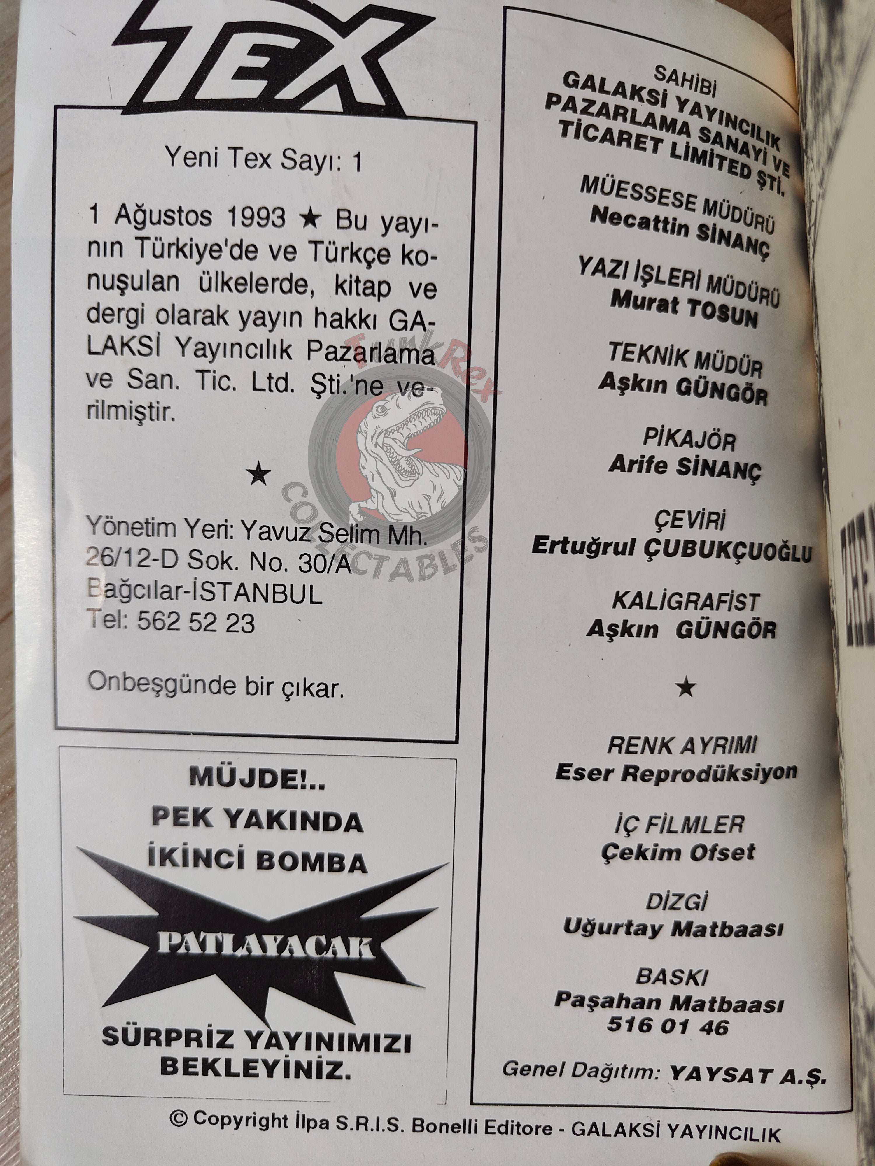 Tex #1 Zhenda 1993 Turkish Comic Turkey Bonelli Willer