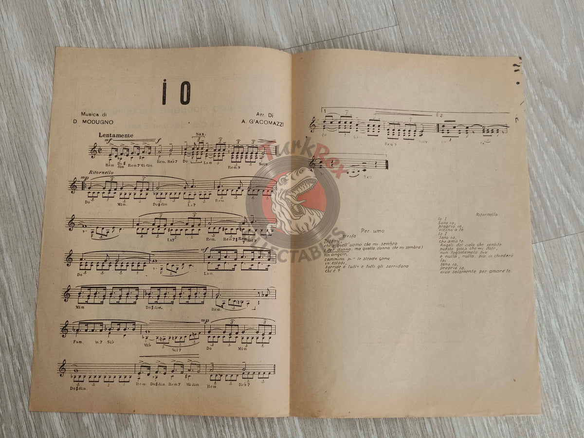 Domenico Modugno – Io Turkish Vintage Musical Notes Sheet Turkey