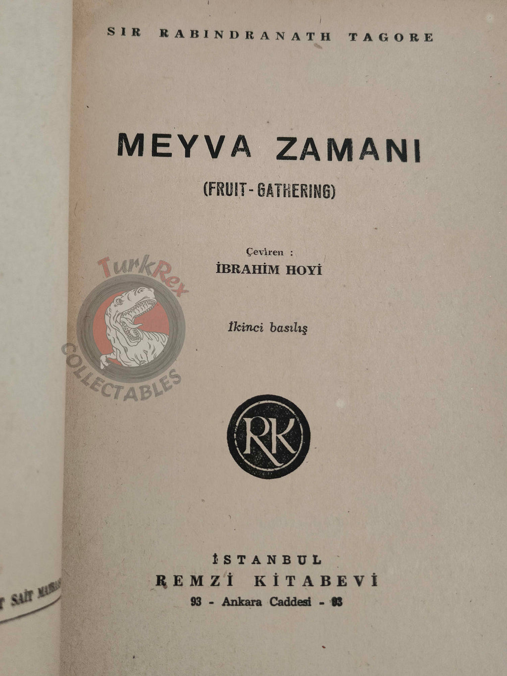Rabindranath Tagore – Fruit Gathering 1944 Turkish Book Turkey