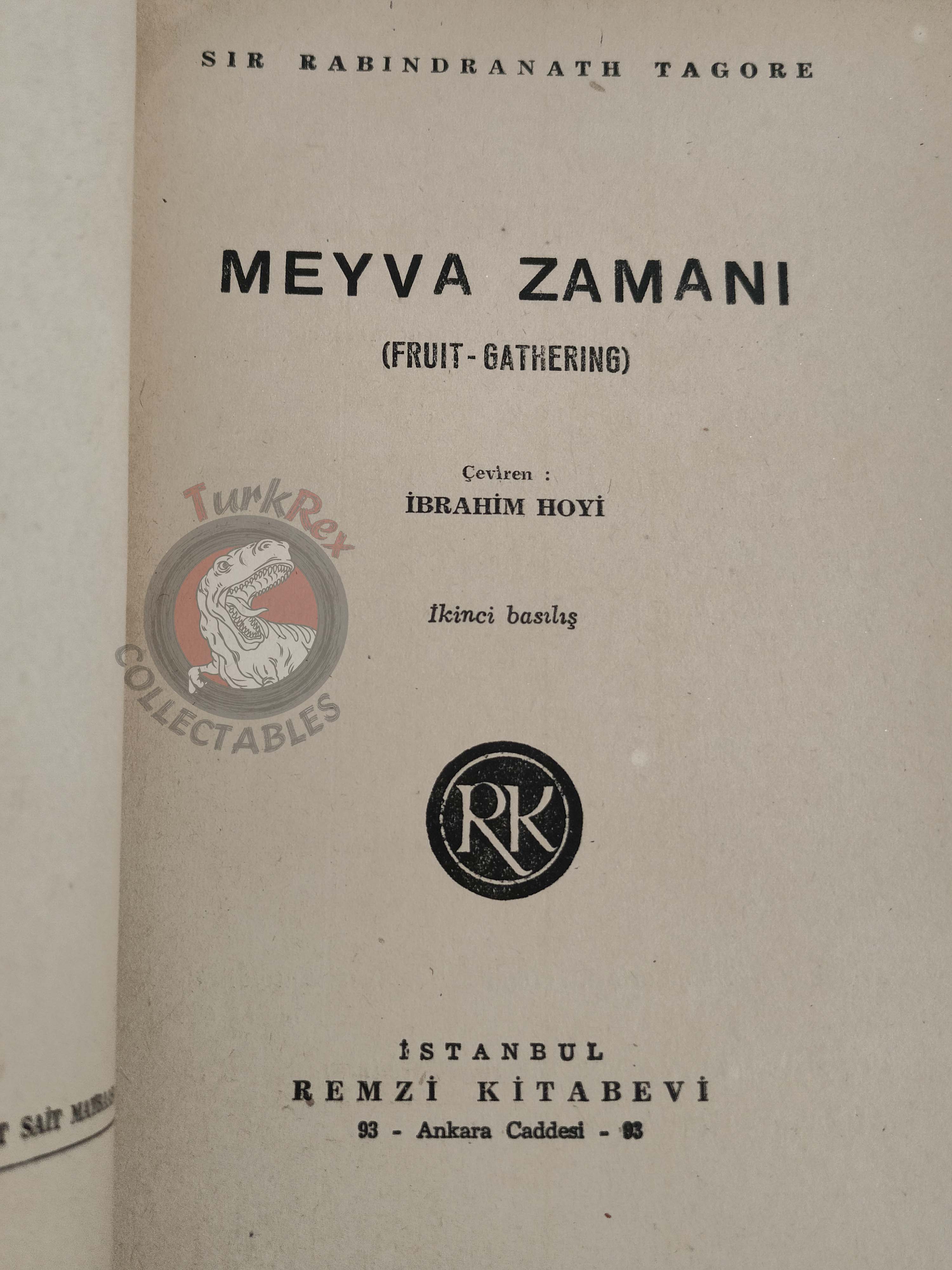 Rabindranath Tagore – Fruit Gathering 1944 Turkish Book Turkey