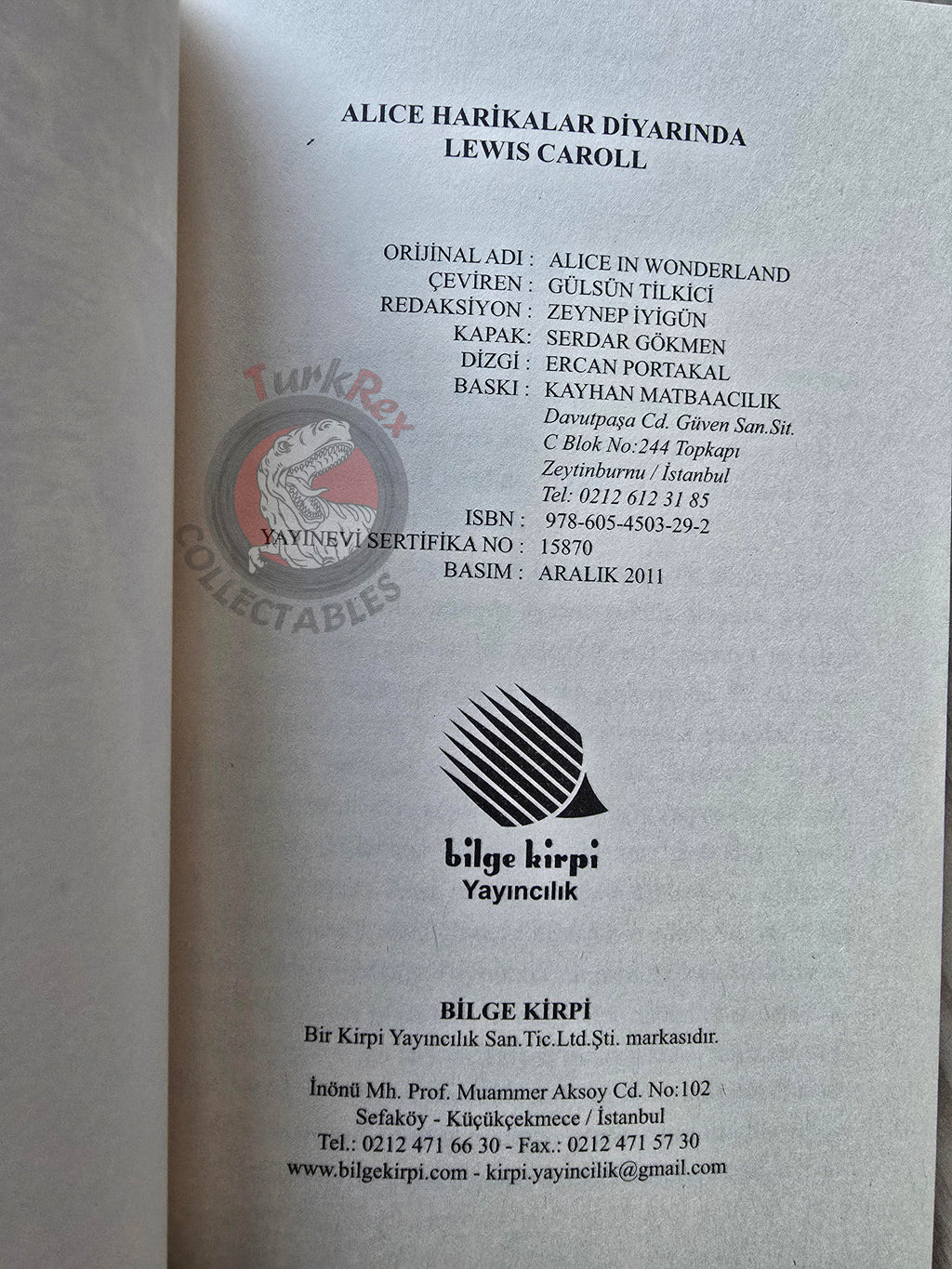 Lewis Carroll – Alice in Wonderland 2011 Turkish Book Turkey 2