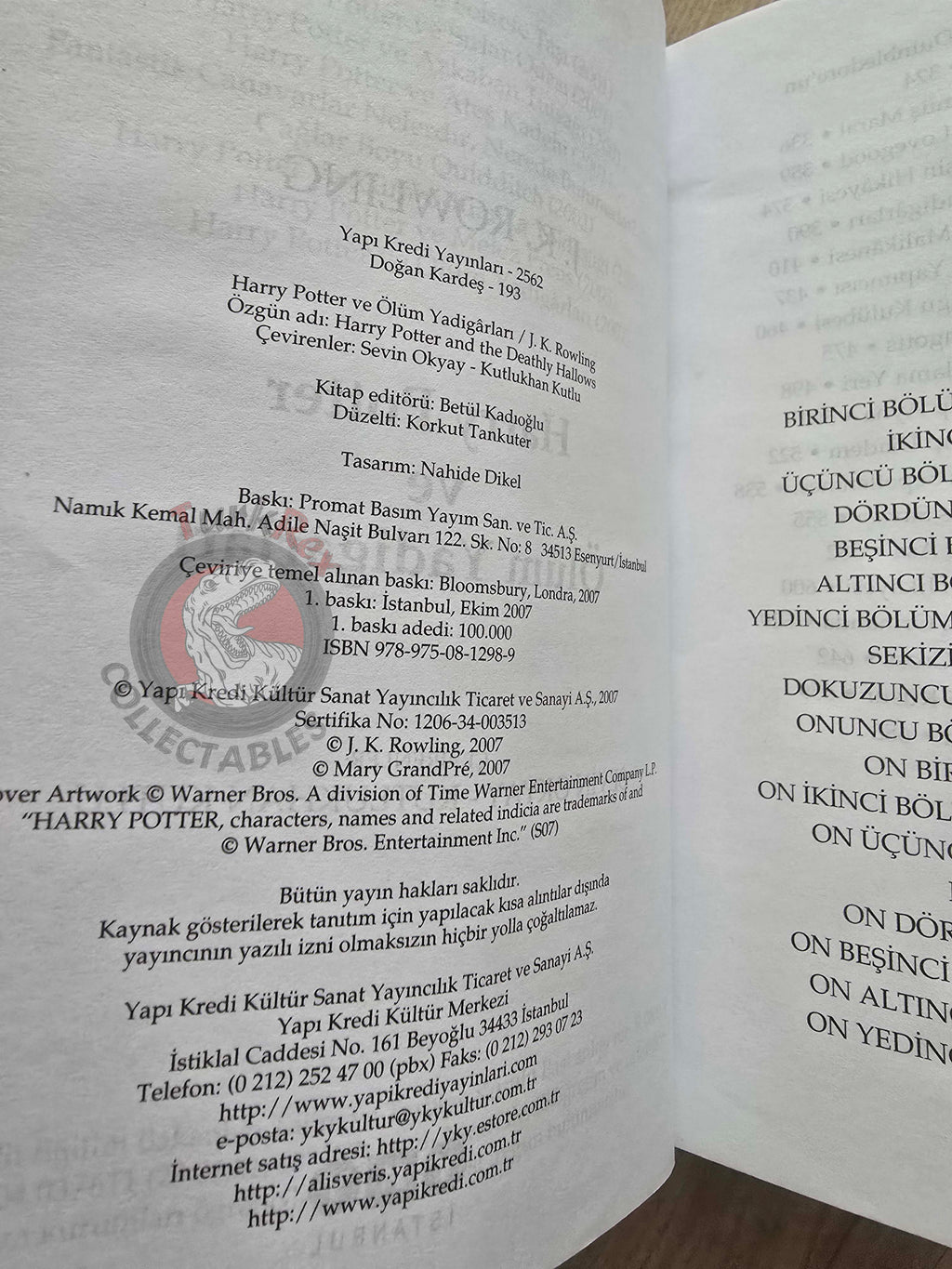 J.K. Rowling – Harry Potter and the Deathly Hallows 2007 1st Turkish Book Turkey