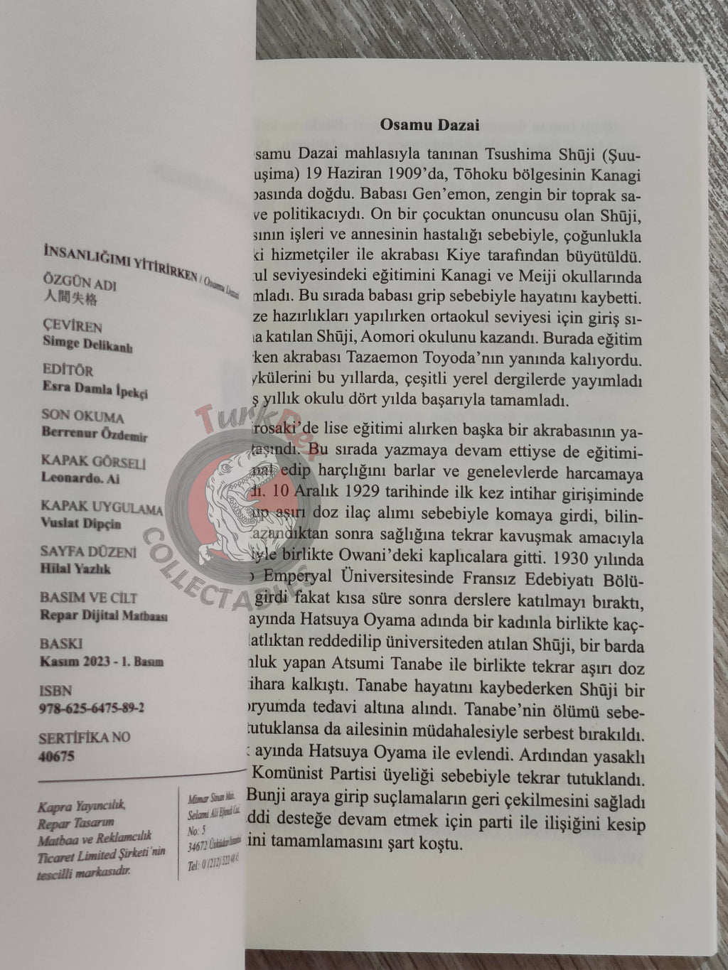 Osamu Dazai – No Longer Human 2023 Turkish Book Turkey