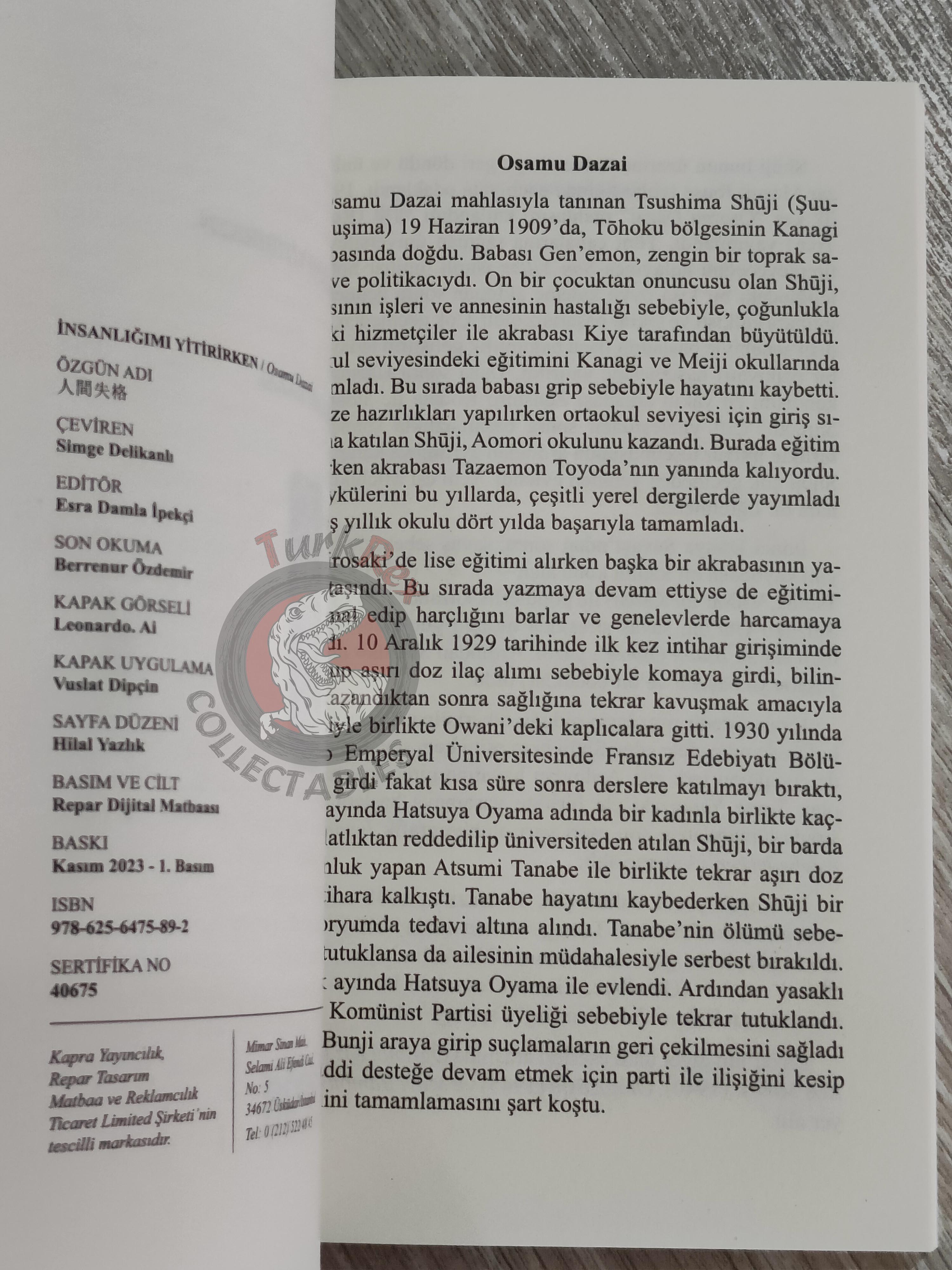 Osamu Dazai – No Longer Human 2023 Turkish Book Turkey