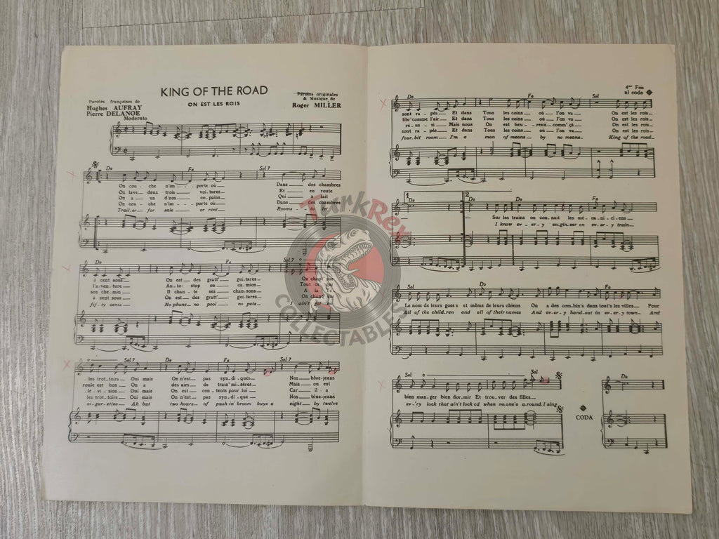 Hugues Aufray – King of the Road Turkish Vintage Musical Notes Sheet Turkey