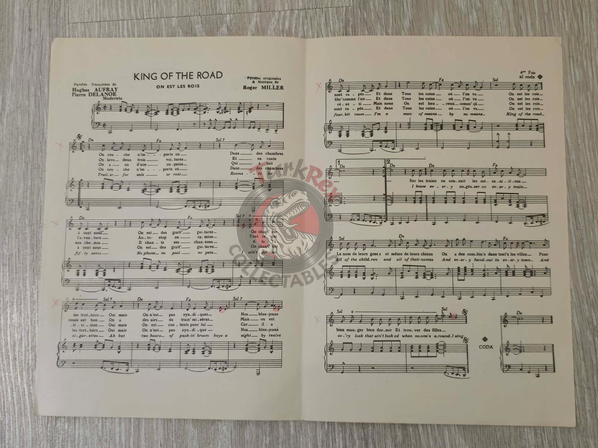 Hugues Aufray – King of the Road Turkish Vintage Musical Notes Sheet Turkey