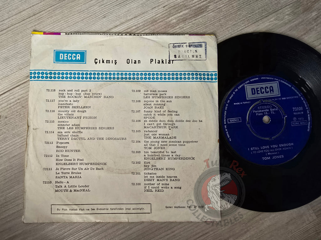 Tom Jones – Today I Started Loving You Again 7" Promo Turkish Pressing Vinyl Turkey Edition