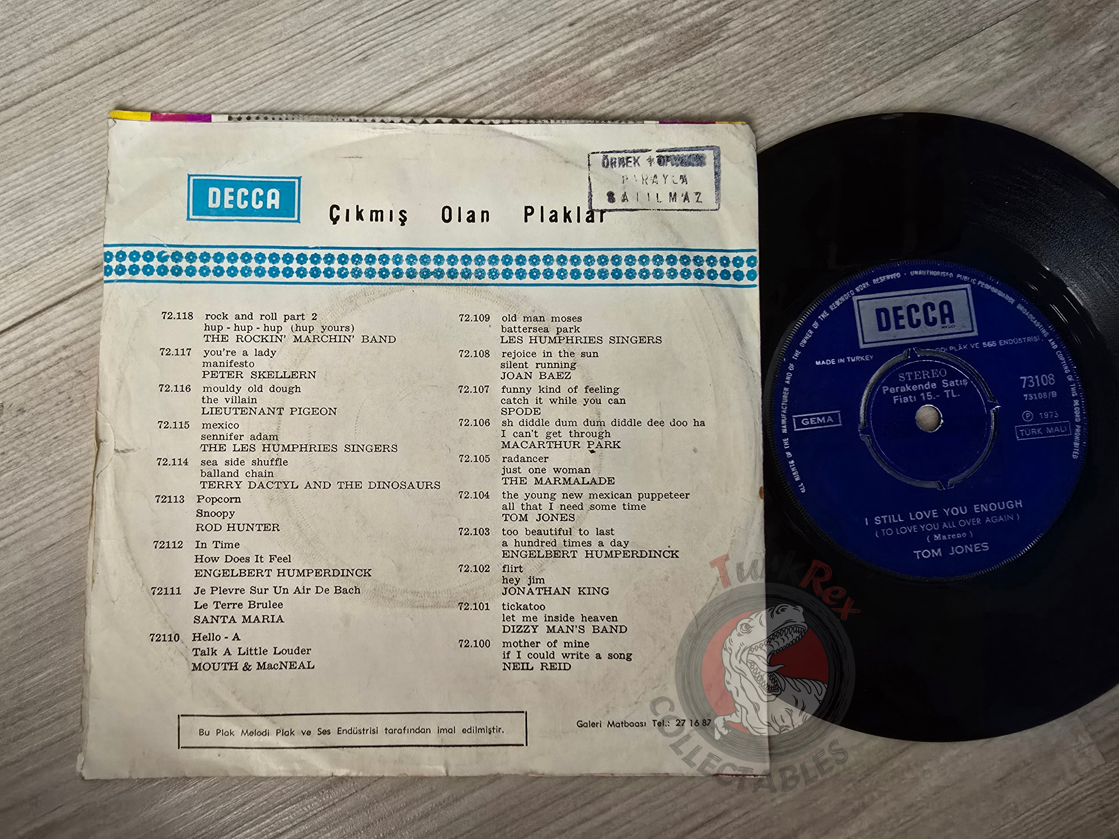 Tom Jones – Today I Started Loving You Again 7" Promo Turkish Pressing Vinyl Turkey Edition