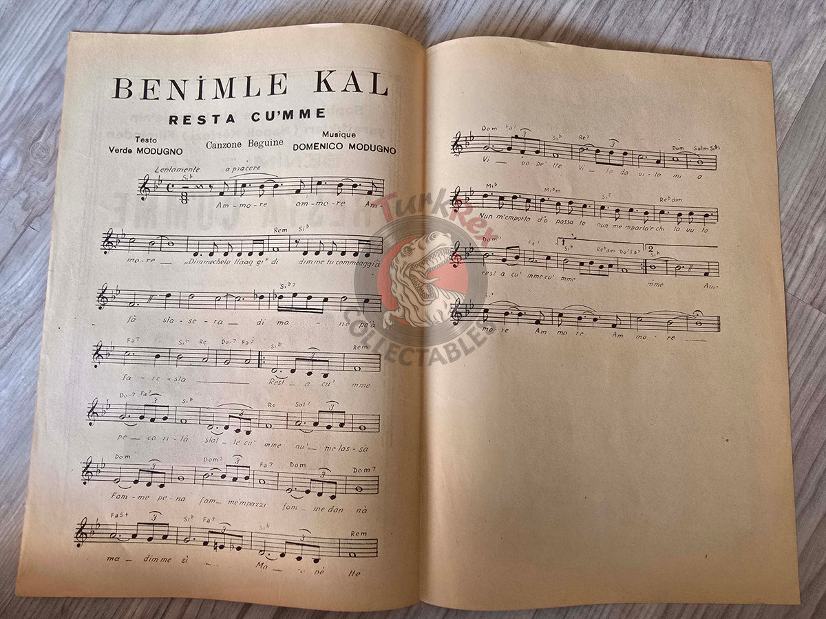 Domenico Modugno – Resta Cu’mme Turkish Vintage Musical Notes Sheet Turkey Sophia Loren