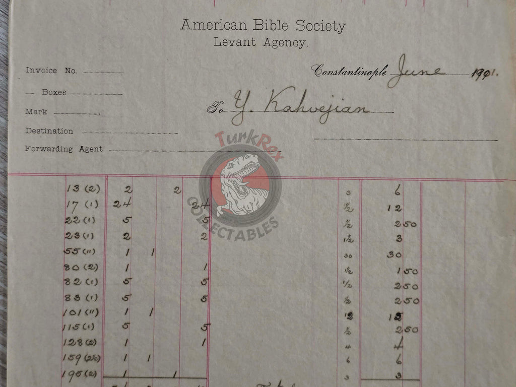 American Bible Society 1901 Kahvejian Armenian Book Order Form Ottoman Empire Armenia
