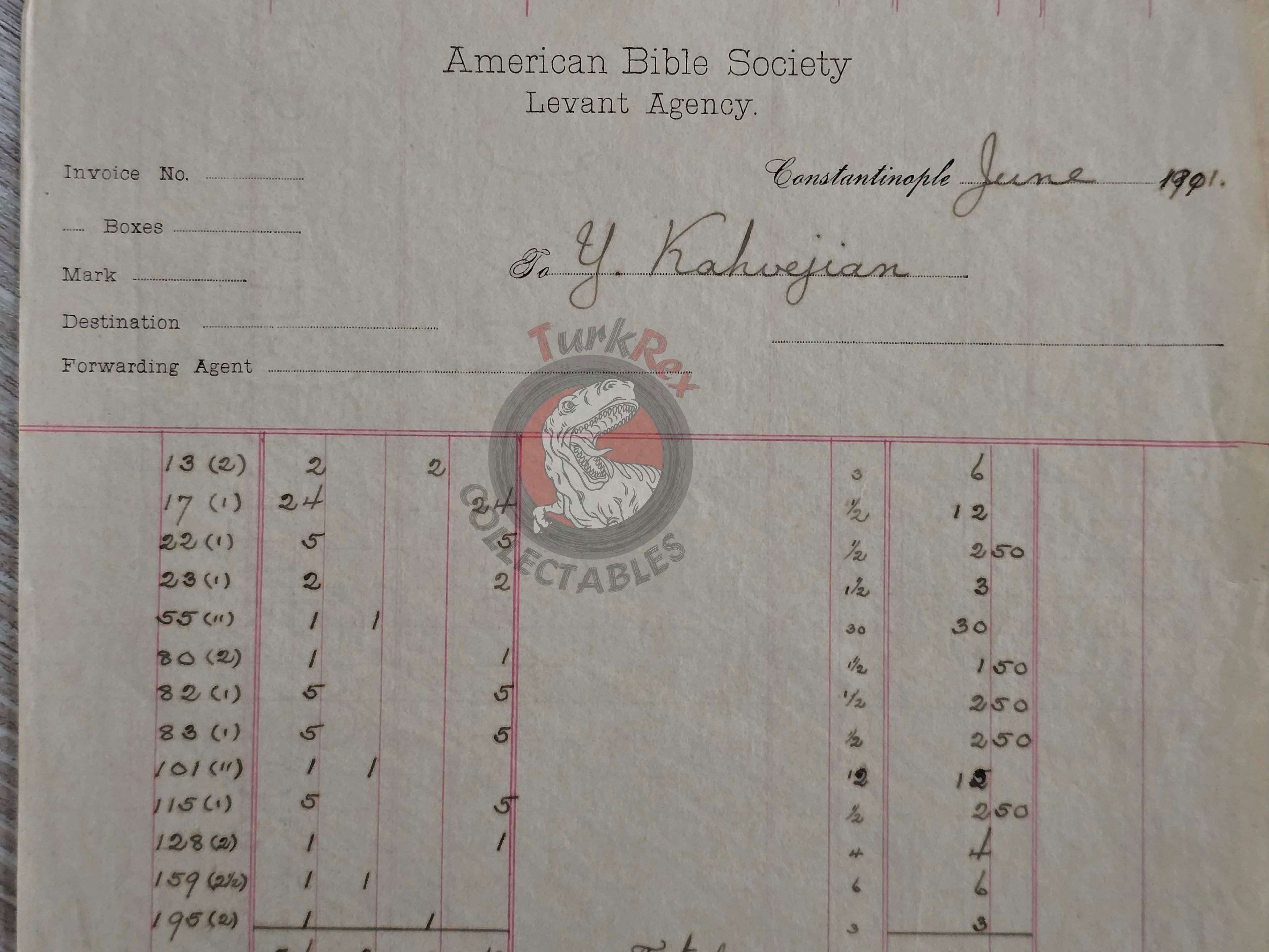 American Bible Society 1901 Kahvejian Armenian Book Order Form Ottoman Empire Armenia