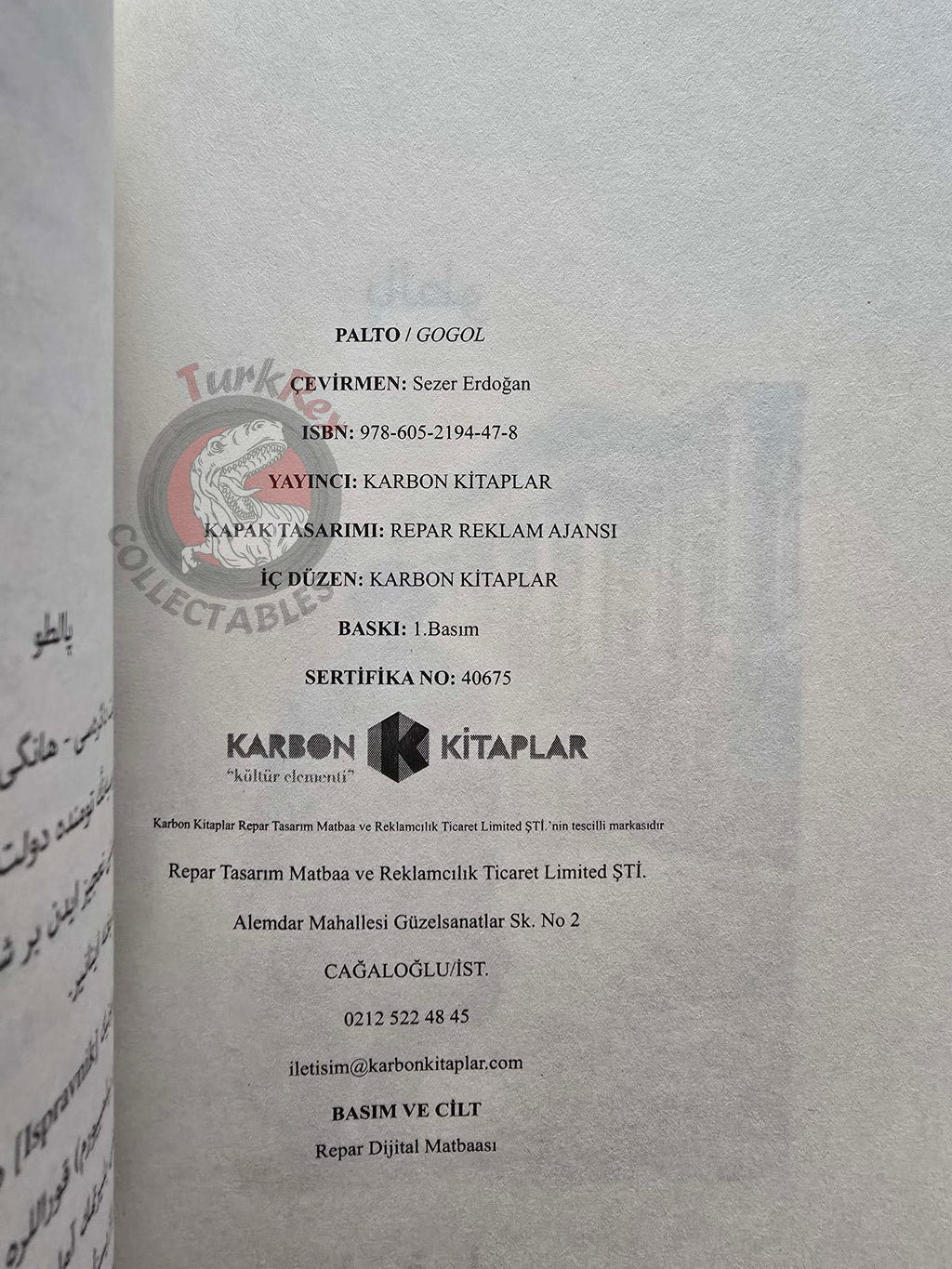 Nikolai Gogol – The Overcoat 2000s Ottoman Turkish Book Turkey