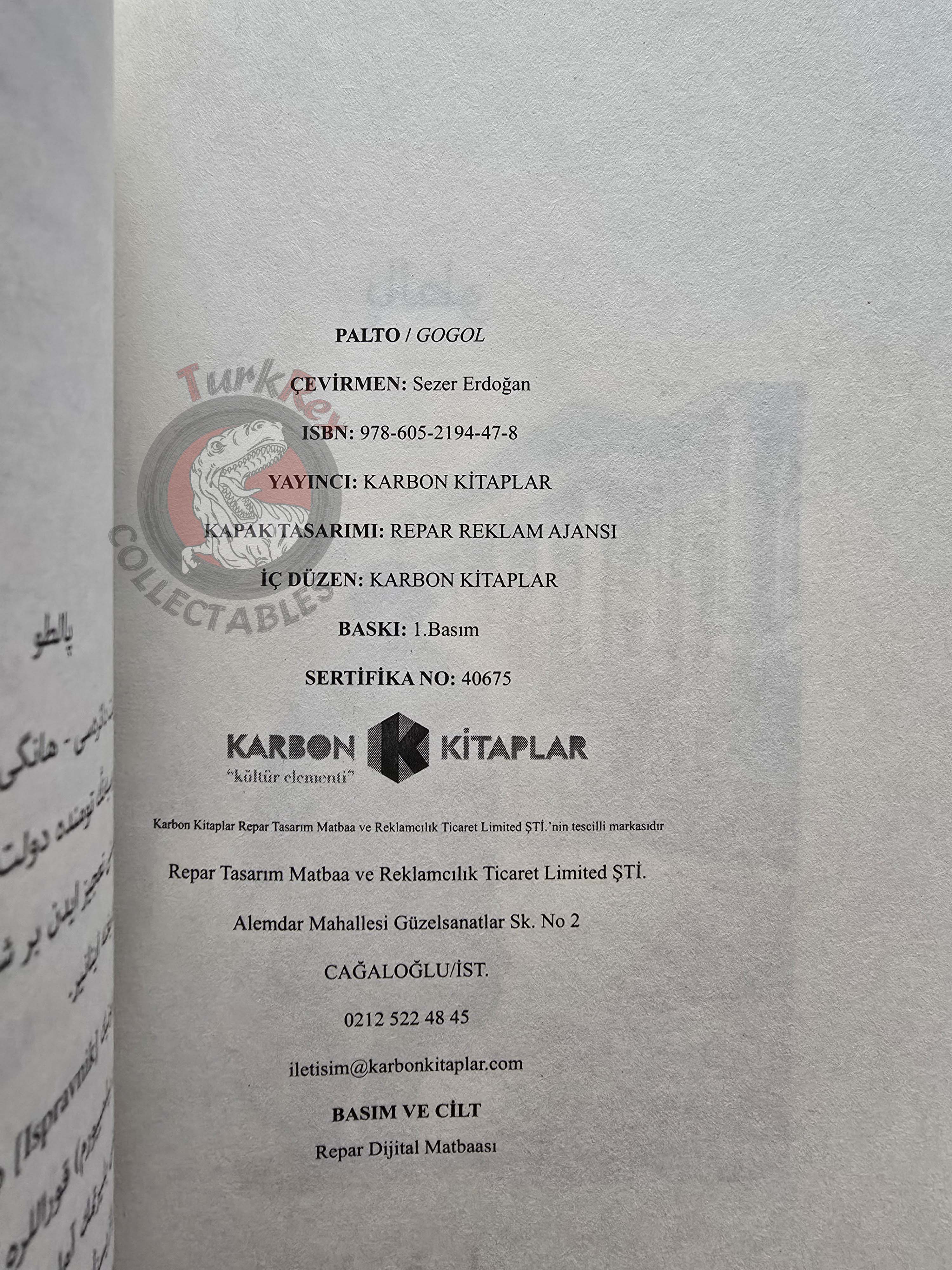 Nikolai Gogol – The Overcoat 2000s Ottoman Turkish Book Turkey