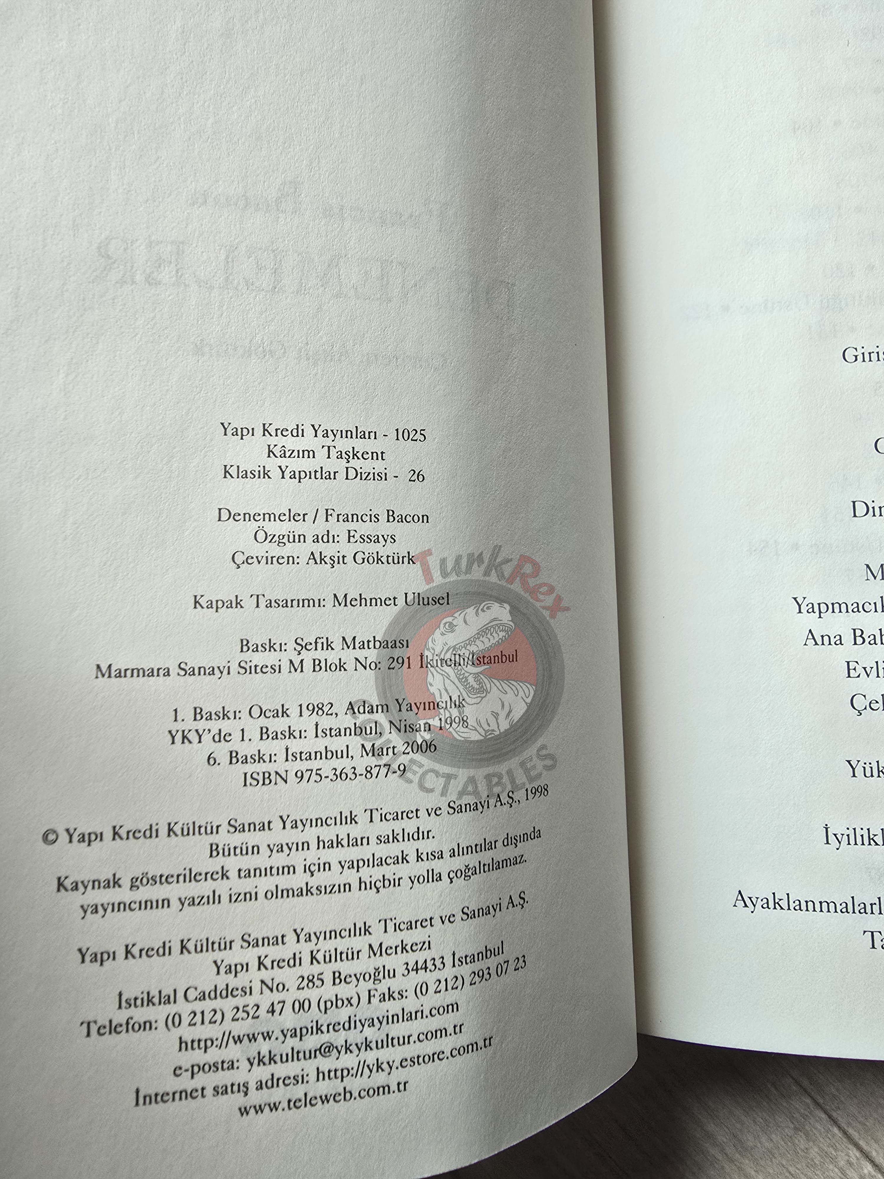 Francis Bacon – Essays 2006 Turkish Book Turkey