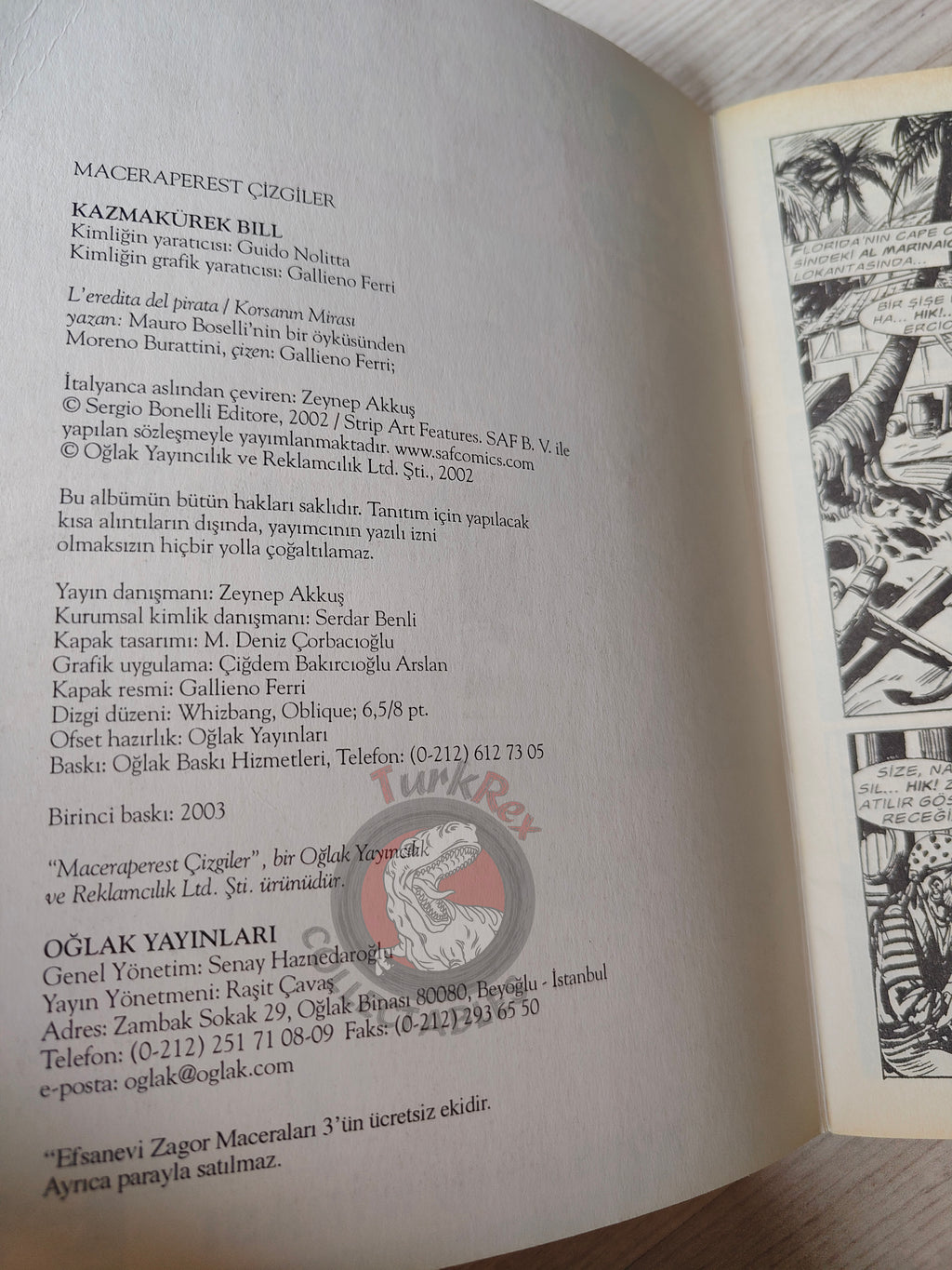 Zagor Digging Bill #1 2003 L’Eredità del Pirata Turkish Comic Turkey