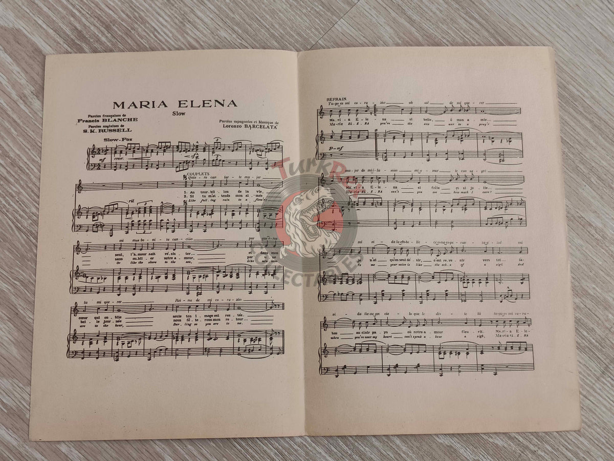 Los Machucambos – Maria Elena Turkish Vintage Musical Notes Sheet Turkey