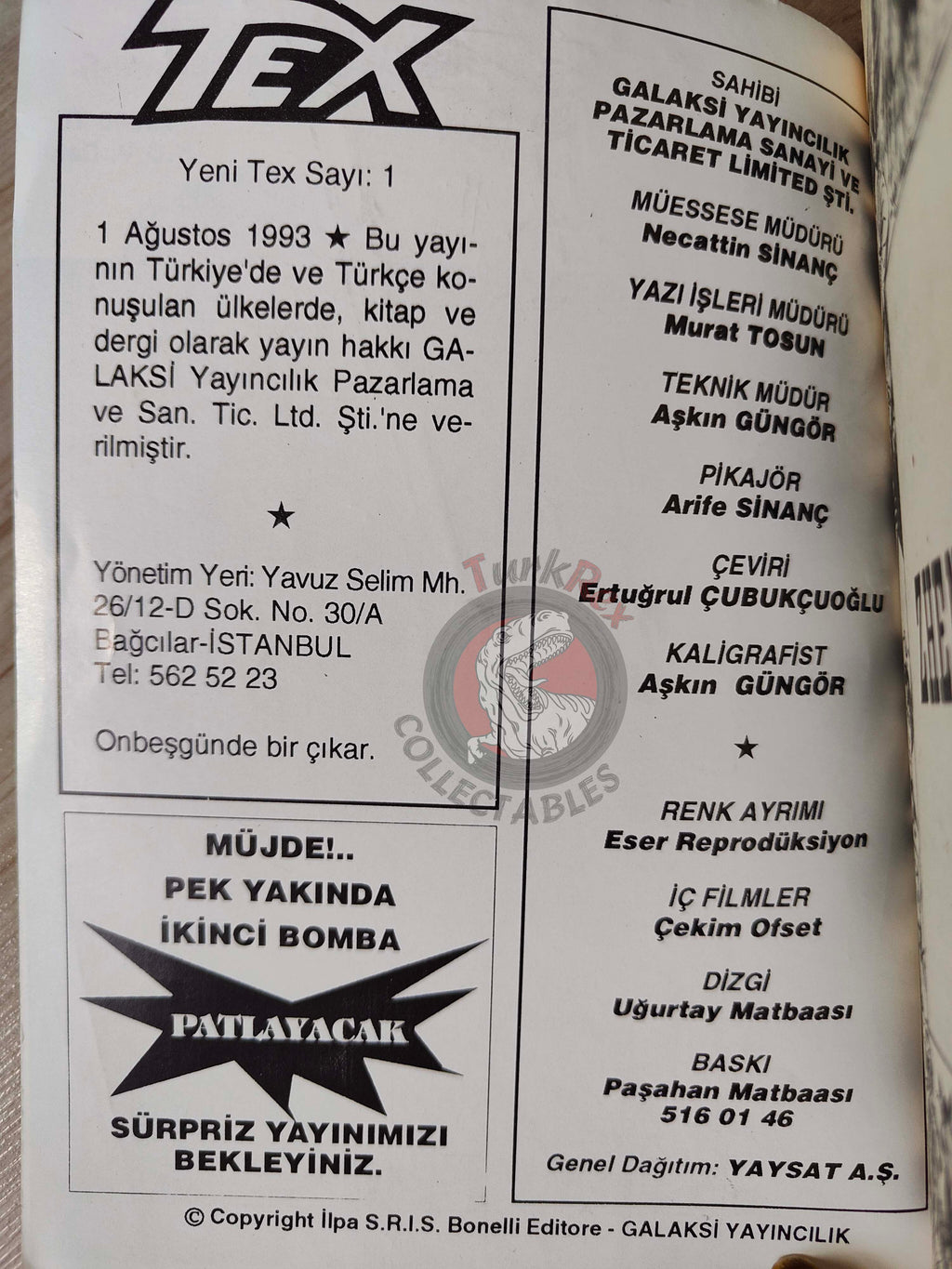 Tex #1 Zhenda 1993 Turkish Comic Turkey Bonelli Willer