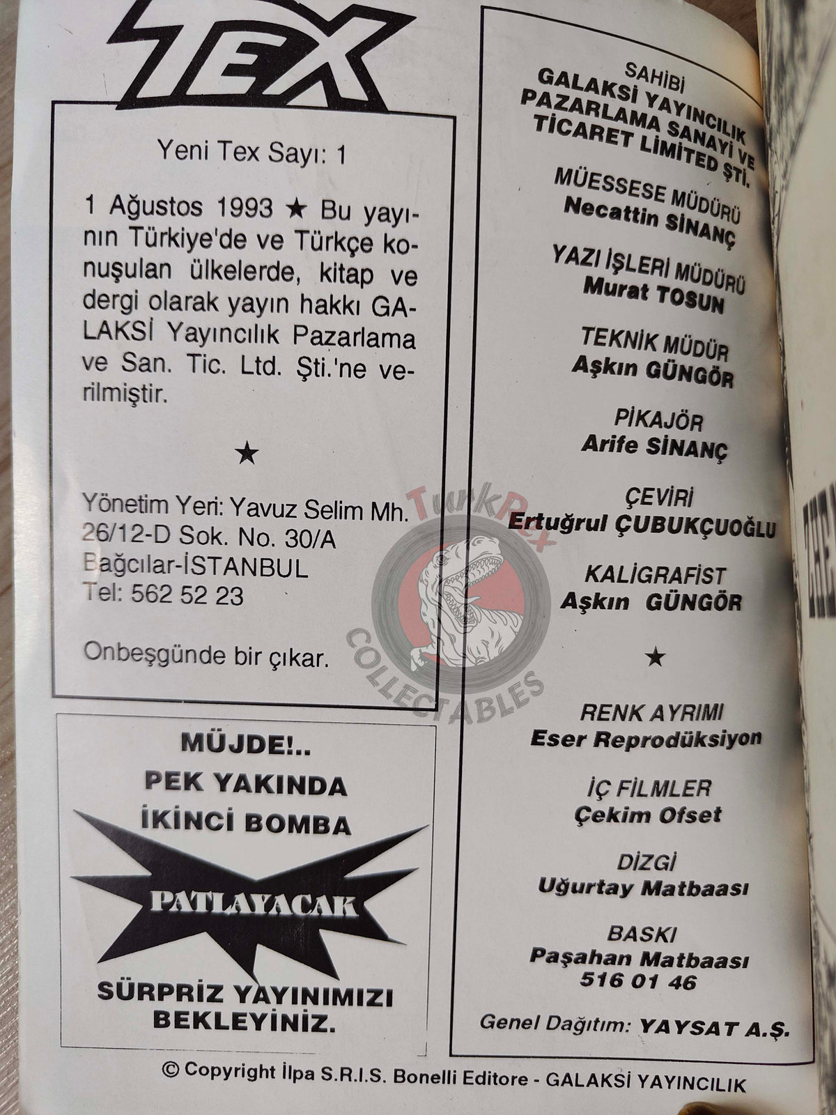 Tex #1 Zhenda 1993 Turkish Comic Turkey Bonelli Willer