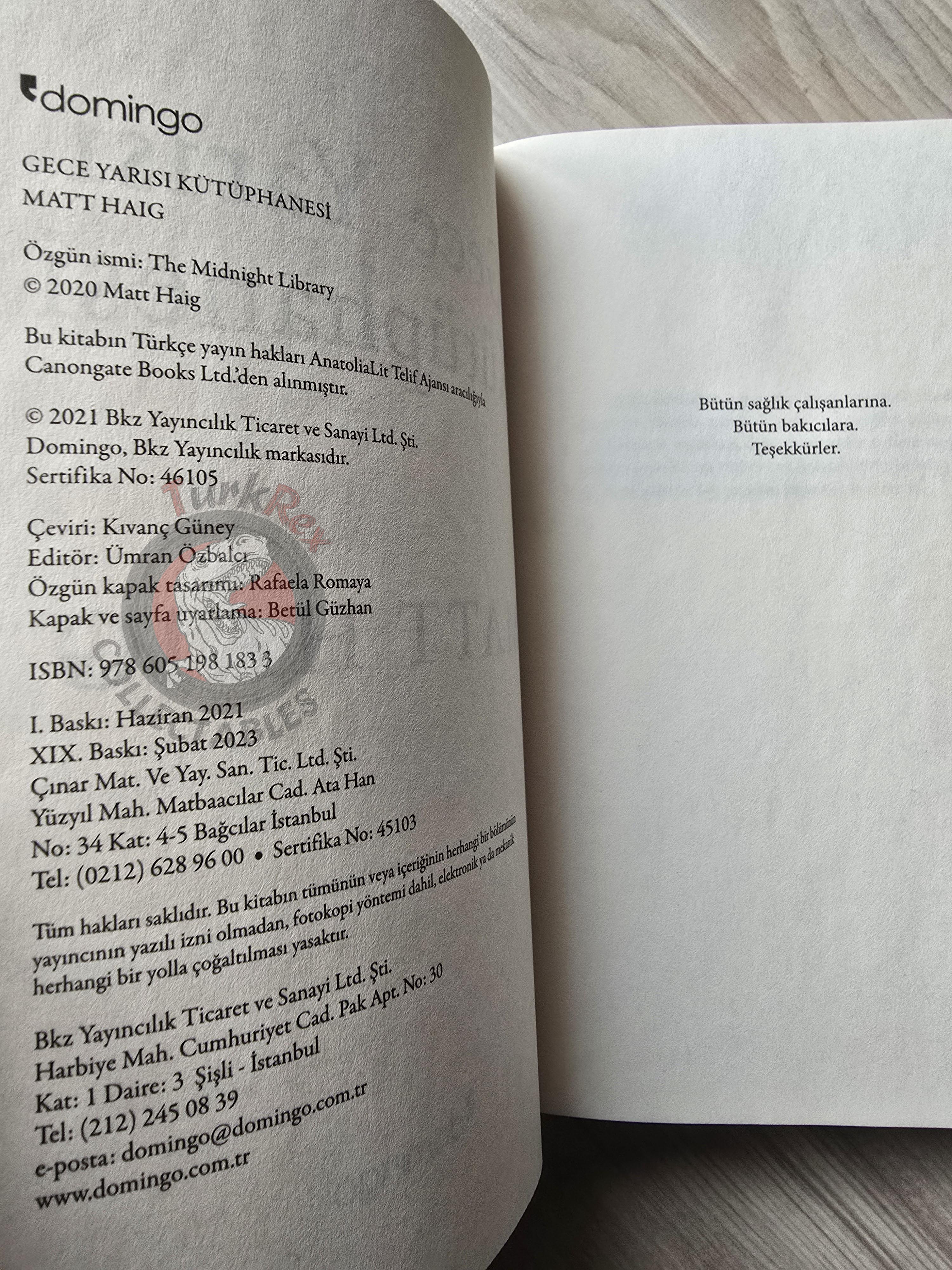 Matt Haig – The Midnight Library 2023 Turkish Book Turkey