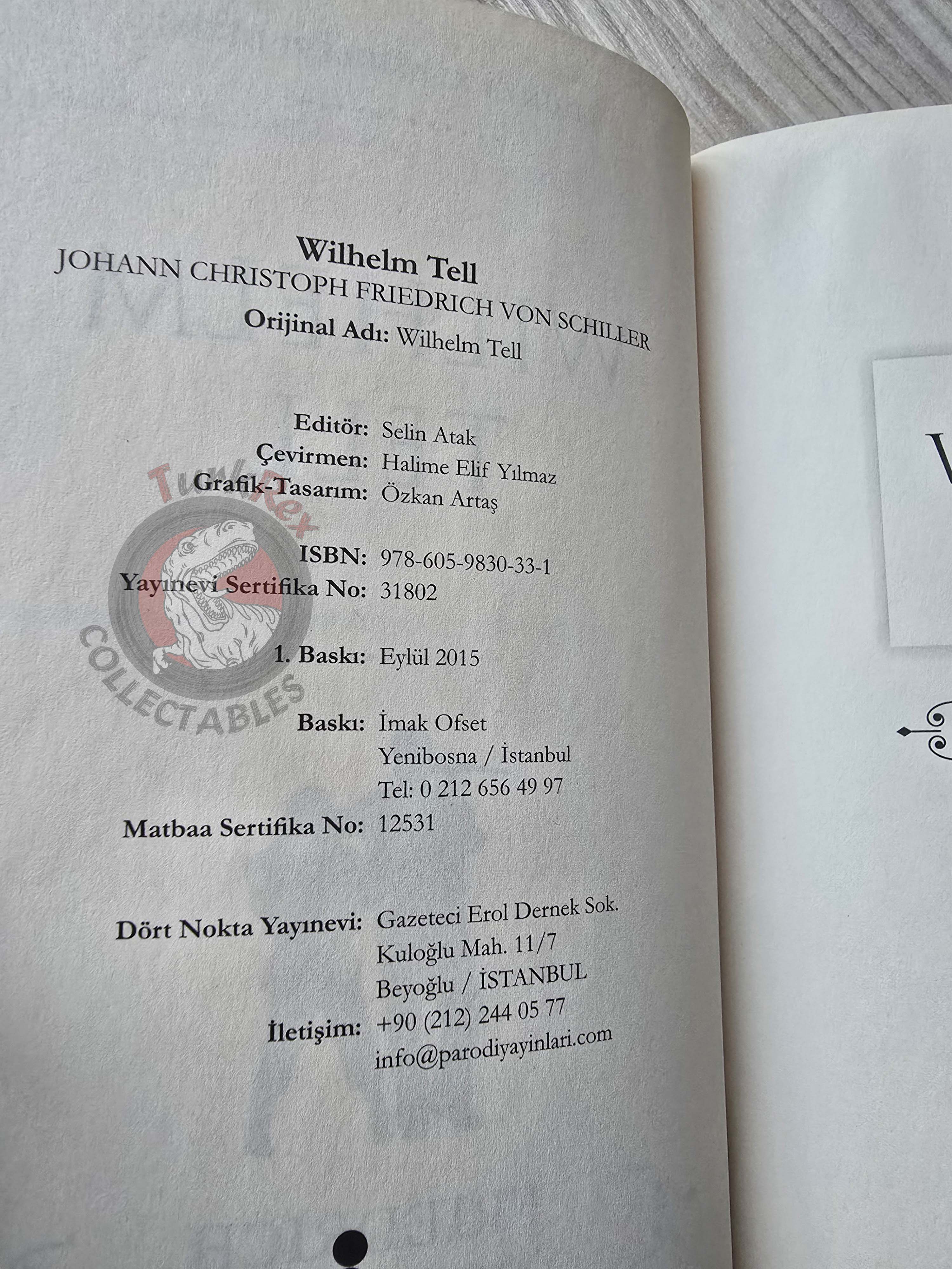 Friedrich Schiller – William Tell 2015 Turkish Book Turkey
