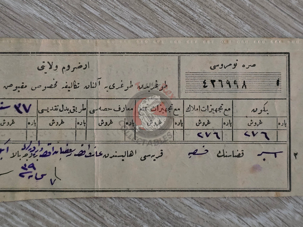 Ottoman Tax Receipt 1923 Erzurum İspir Muslim Citizen