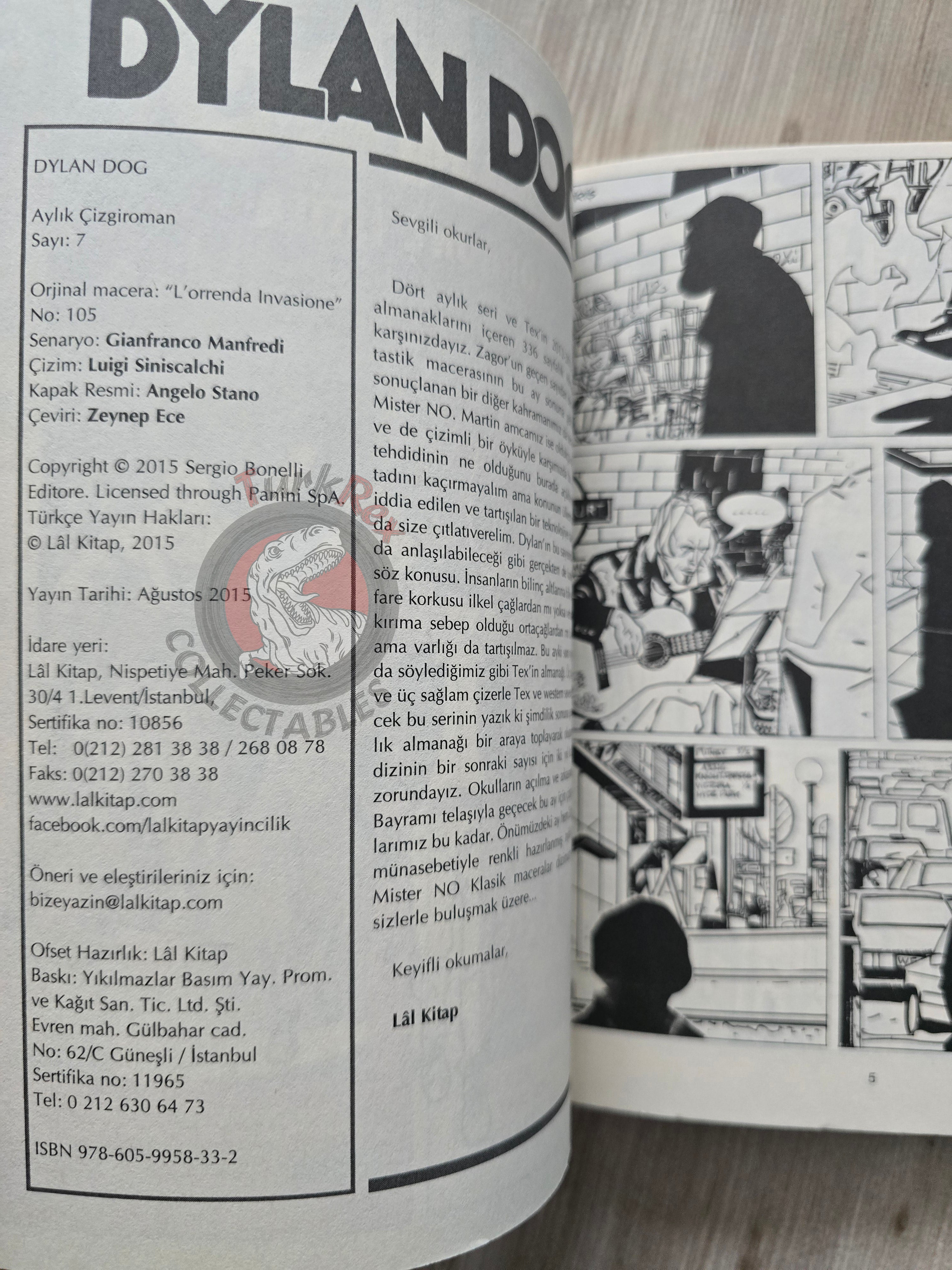 Dylan Dog #7 2015 Turkish Comic Turkey #105 L’orrenda invasione